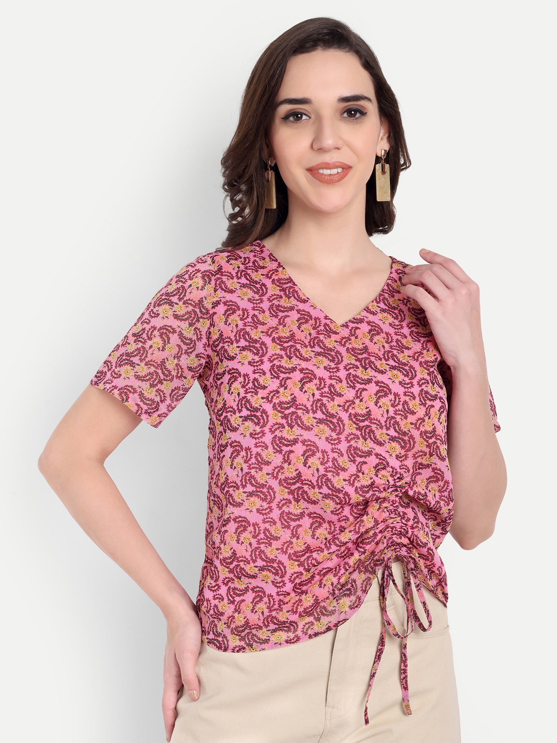 FairLeaf Women's Pink Top with Button-Down | Elegant Summer Tunic for Casual, & Office Wear