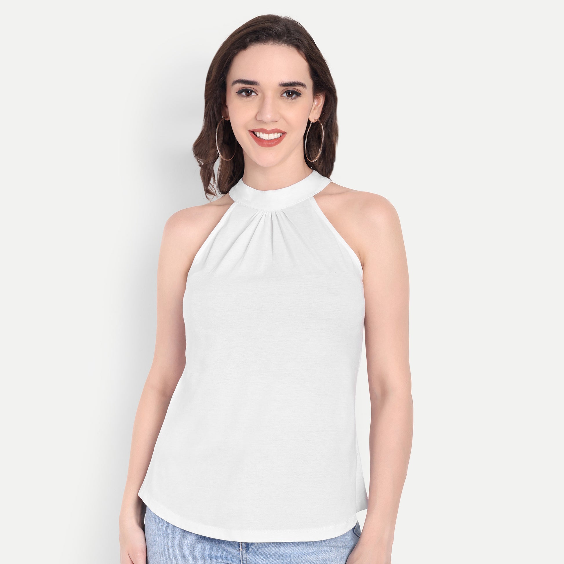 Women's White Halter Neck Sleeveless Top | Casual & Party Wear