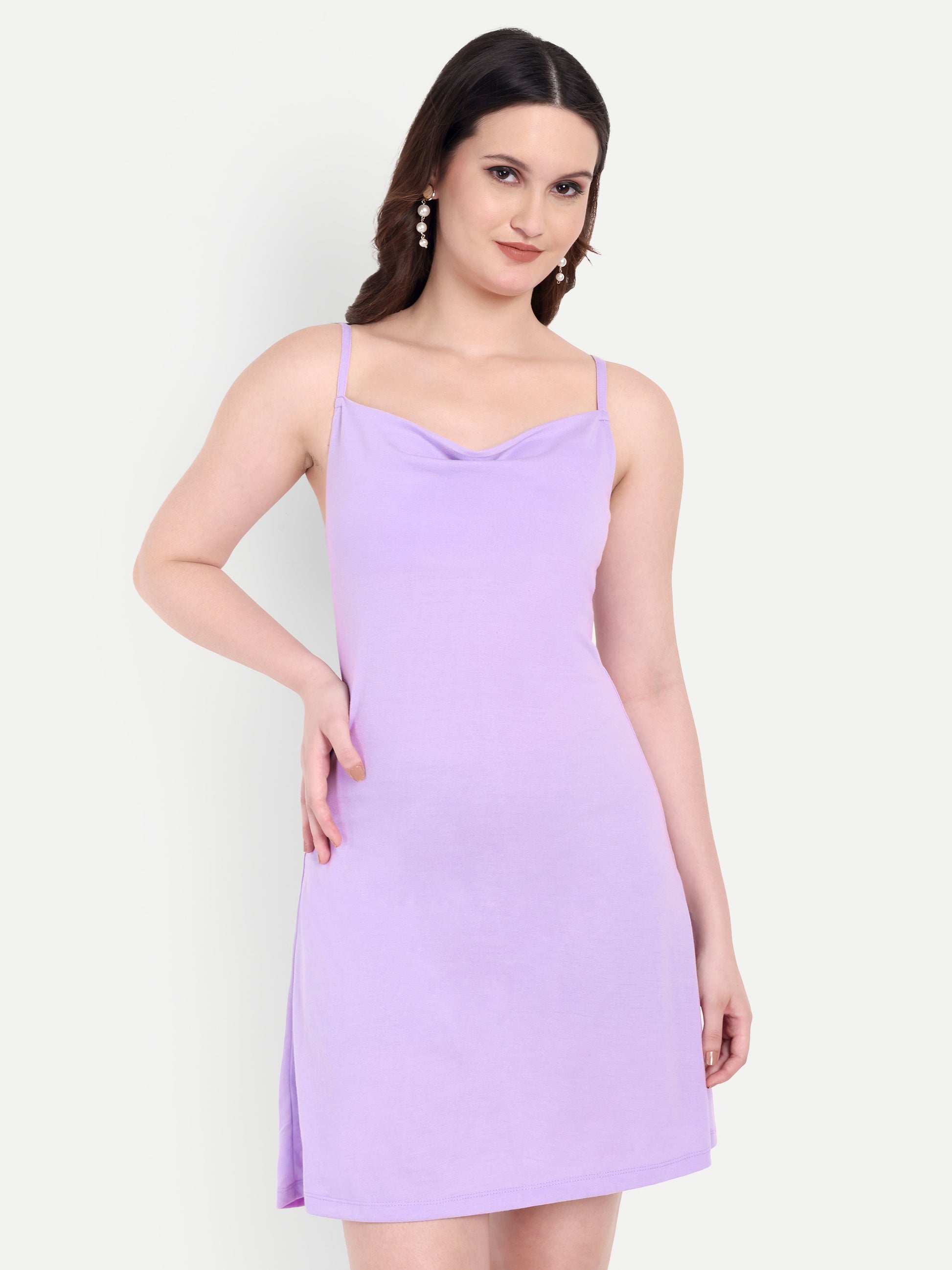 Women's Lavender A-Line Mini Dress | Sleeveless Cowl Neck | Casual & Party Wear