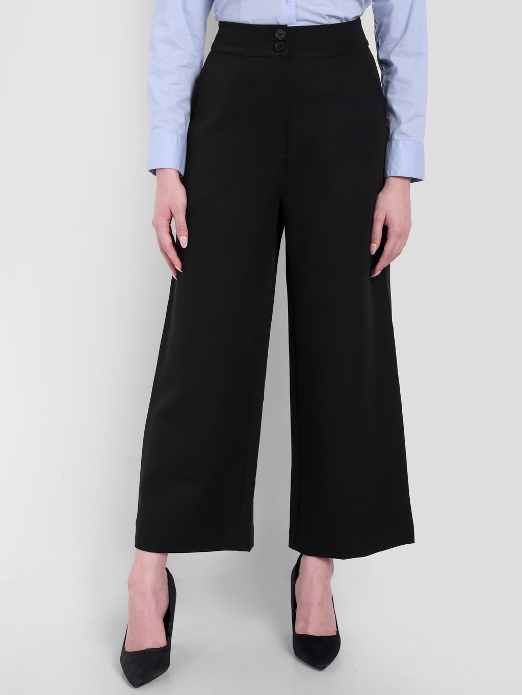 Women's Black Wide-Leg Trousers – High Waist | Formal & Casual Wear | Comfort Fit