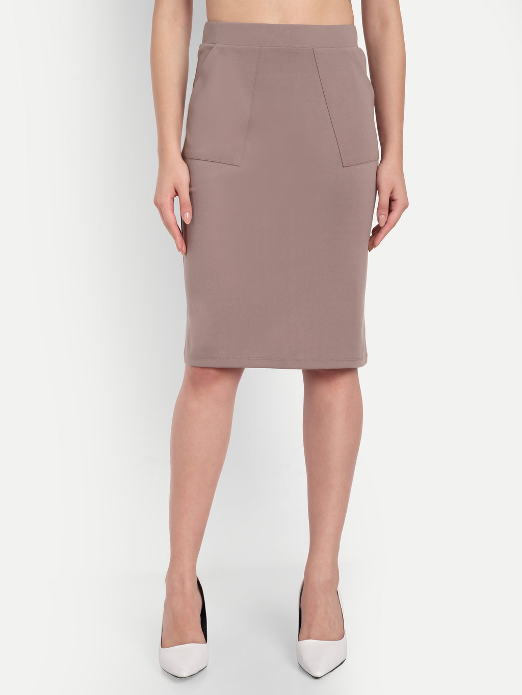 Women's High-Waist Pencil Skirt – Taupe | Slim Fit | Office & Casual Wear