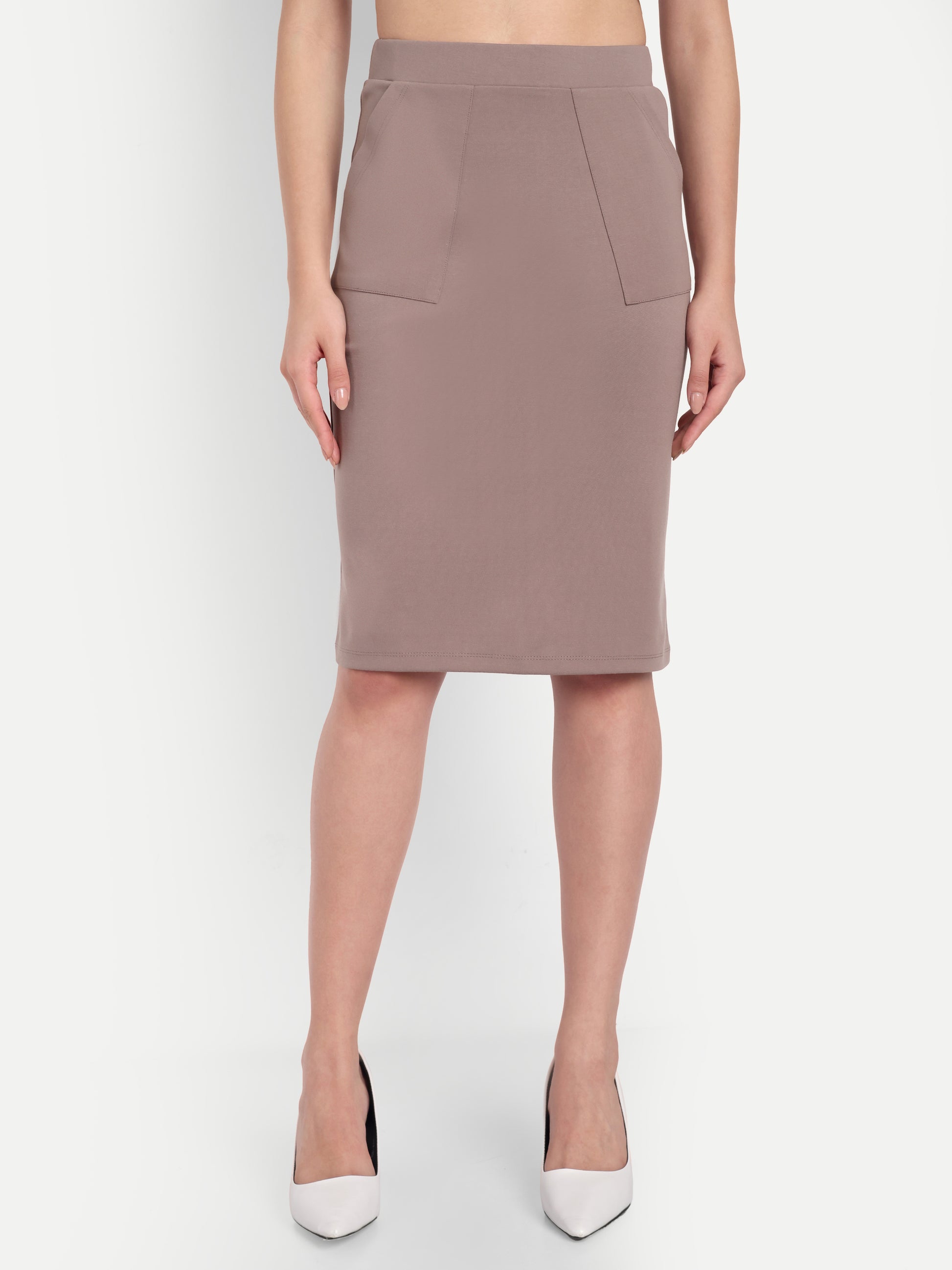 Women's High-Waist Pencil Skirt – Taupe | Slim Fit | Office & Casual Wear