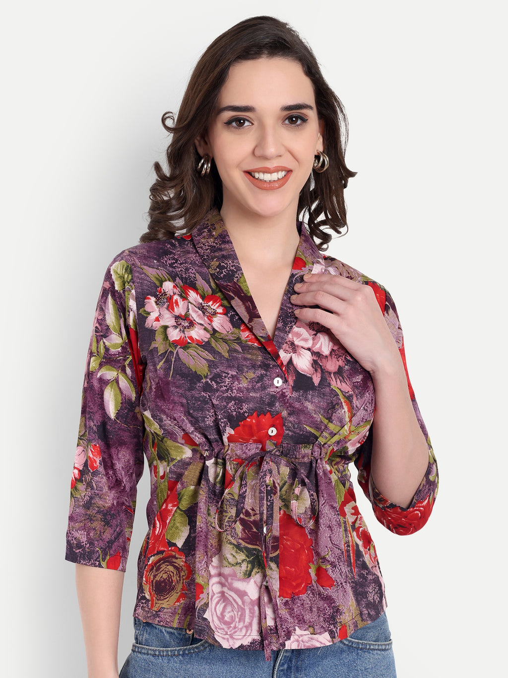 Women's Collar Top with Button – |100% Pure Cotton|Lightweight Relaxed Fit Floral Print – Stylish Casual Summer Western Wear