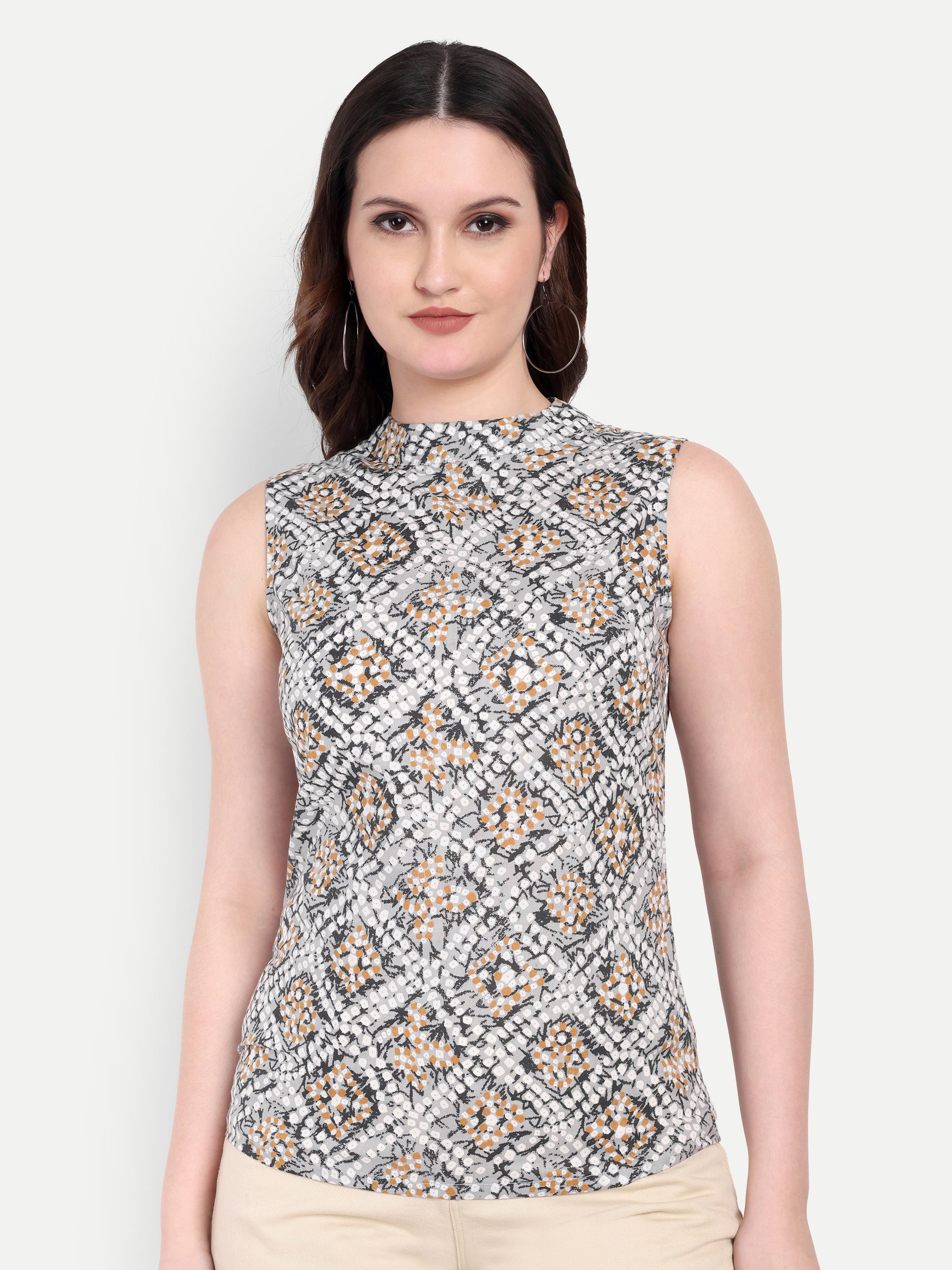 Women's Printed Sleeveless Top | High Neck | Lightweight & Stylish Summer Wear
