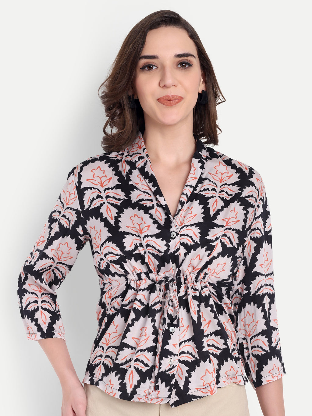 FairLeaf Women's Collar Top with Button – |100% Pure Cotton | Light weight Relaxed Fit – Stylish Casual Summer Western Wear