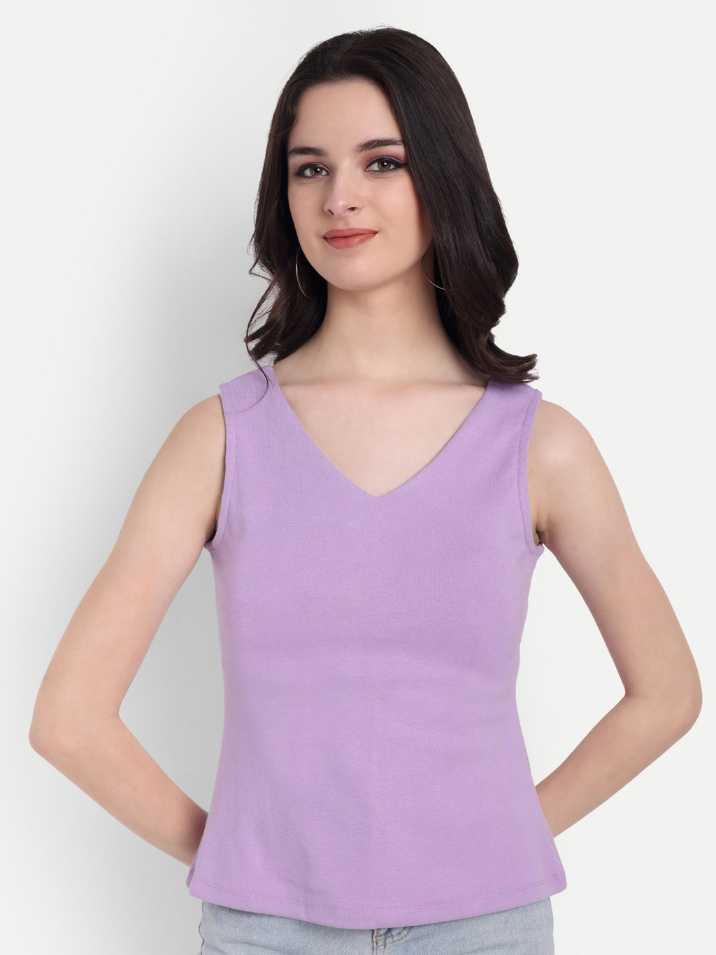 Women's Violet  V-Neck  Sleeveless Top | Casual & Party Wear