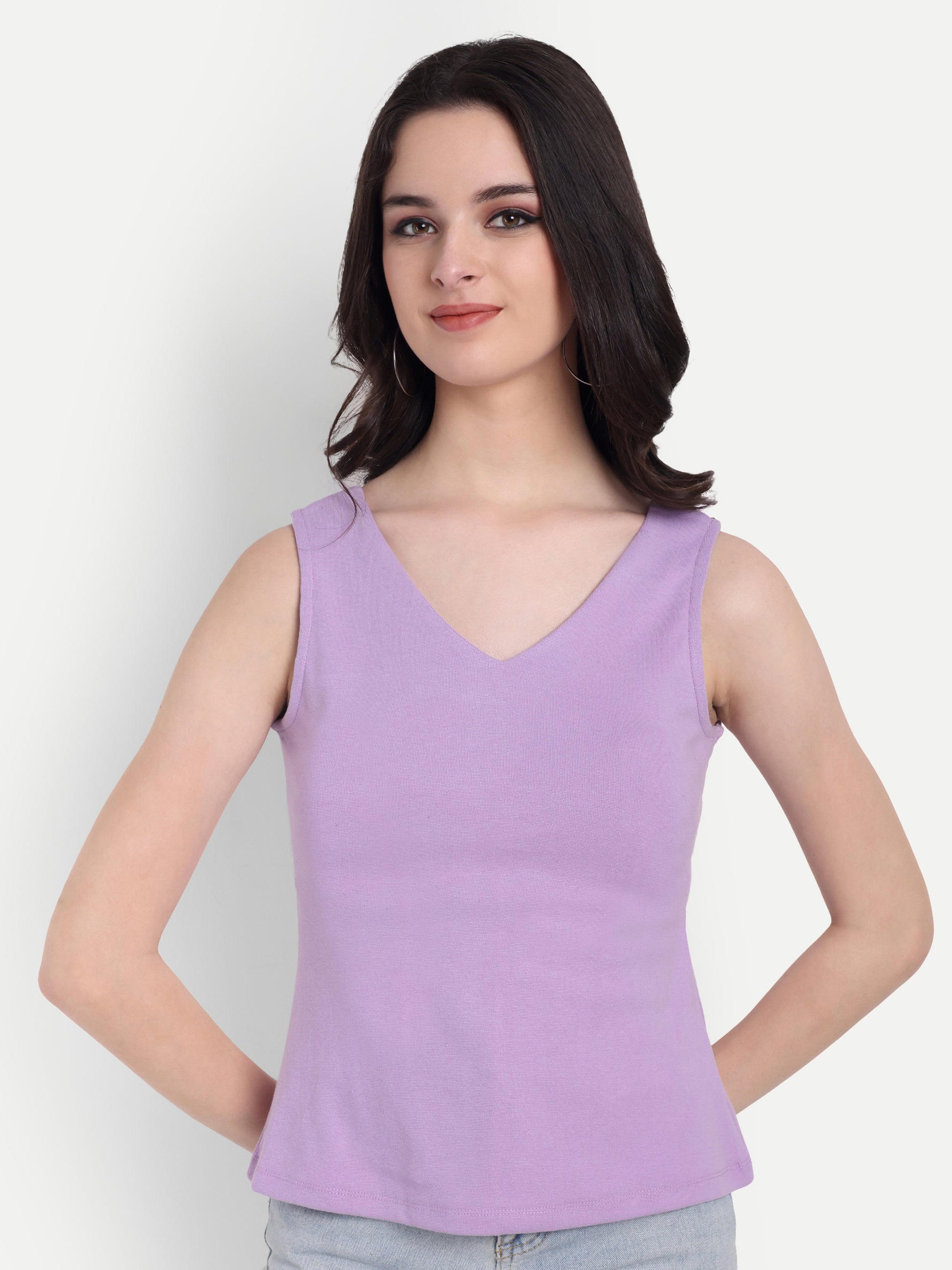 Women's Violet  V-Neck  Sleeveless Top | Casual & Party Wear