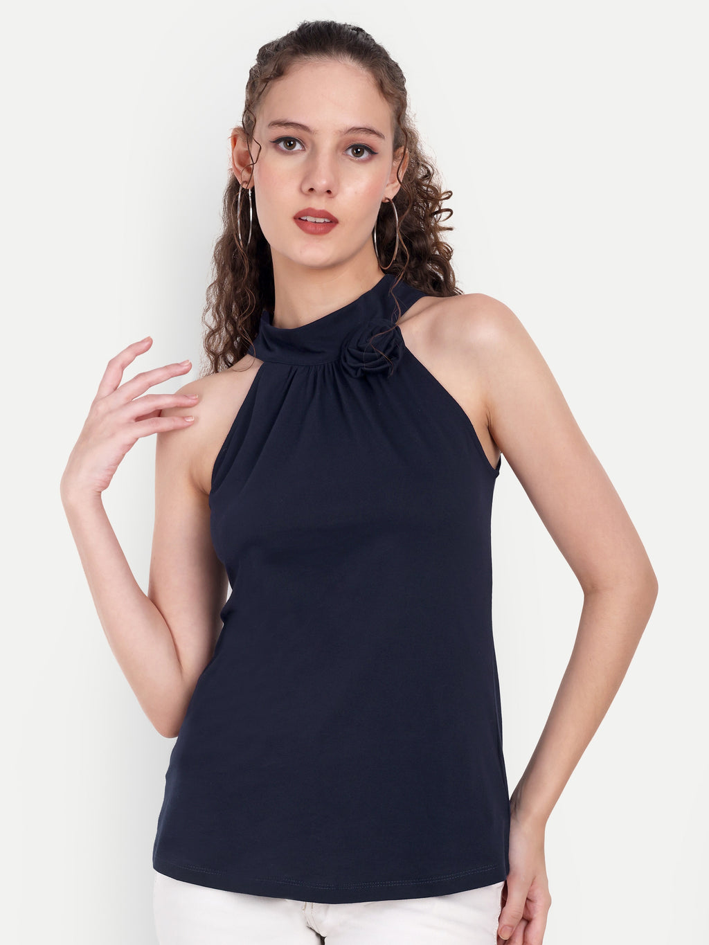 Women's Grey Halter Neck Sleeveless Top | Casual & Party Wear