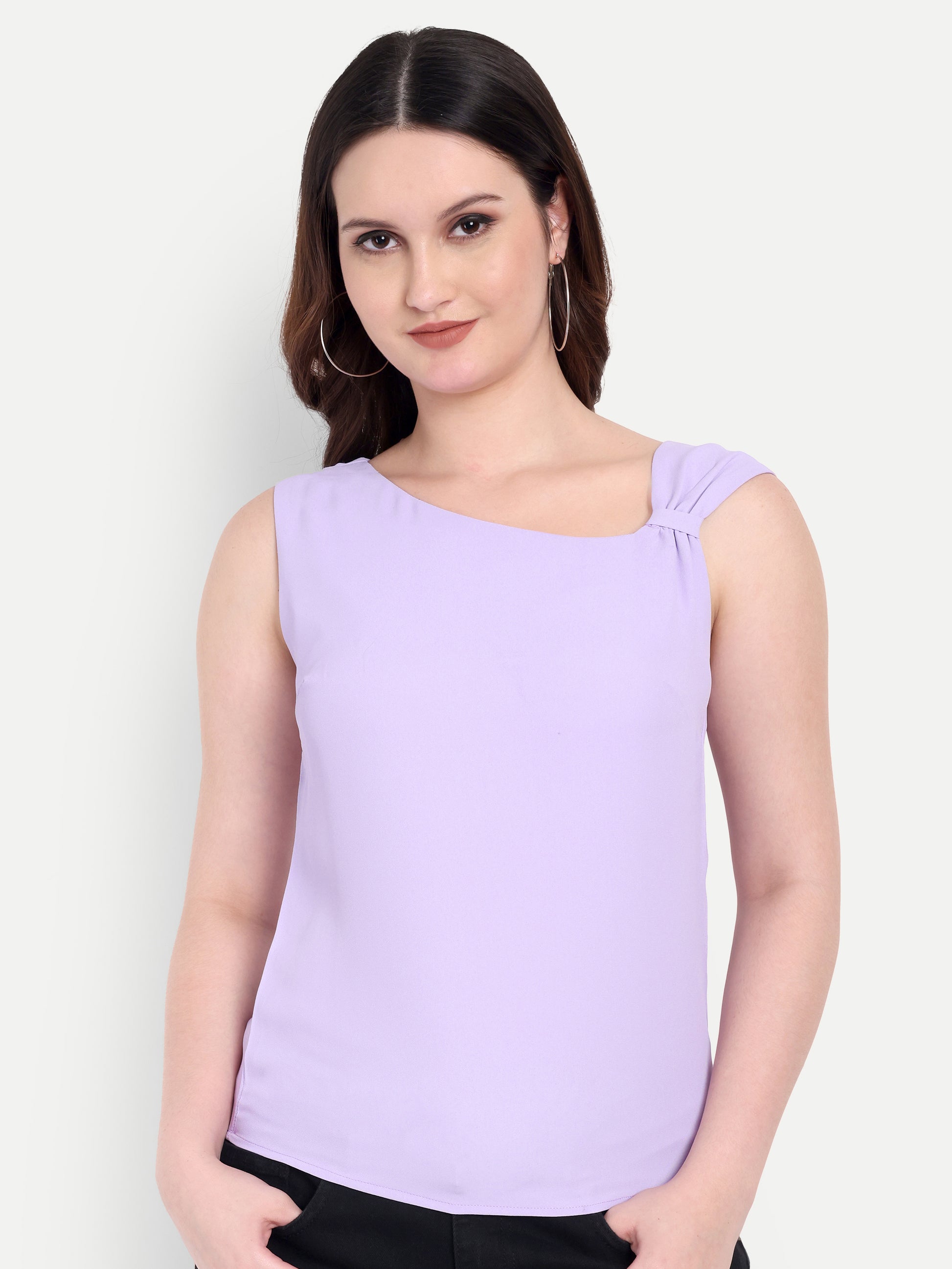 Women's Lavender Sleeveless Top | Elegant Round Neck | Lightweight & Comfortable Casual Wear