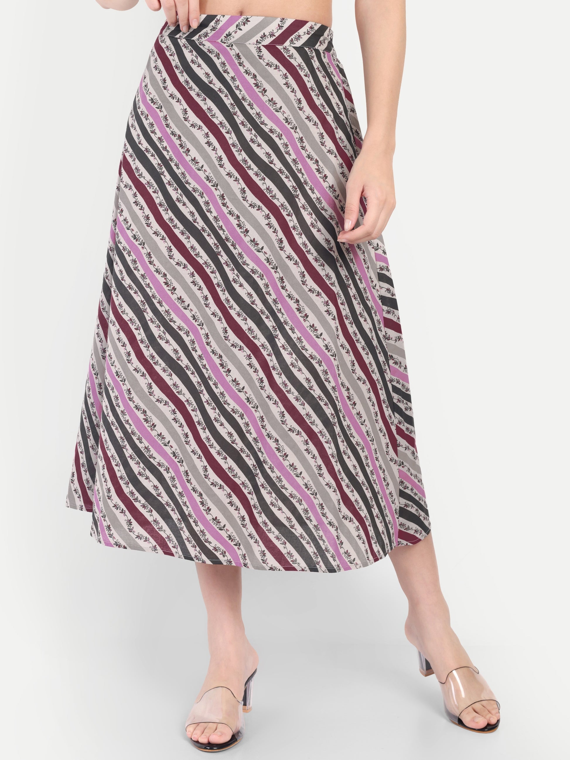 Women's Multicolor Striped A-Line Midi Skirt | Casual & Party Wear