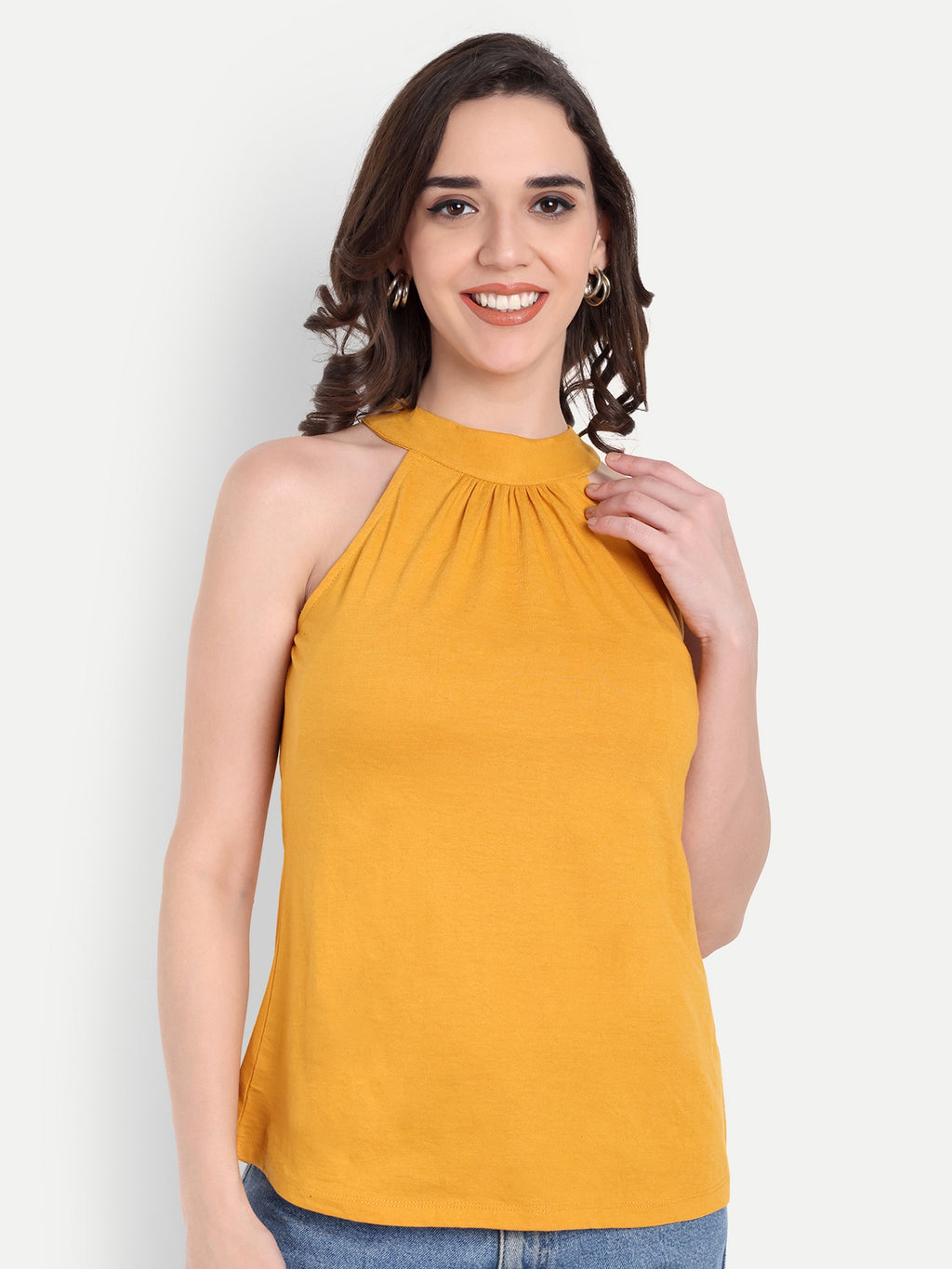 Women's Yellow Halter Neck Sleeveless Top | Casual & Party Wear