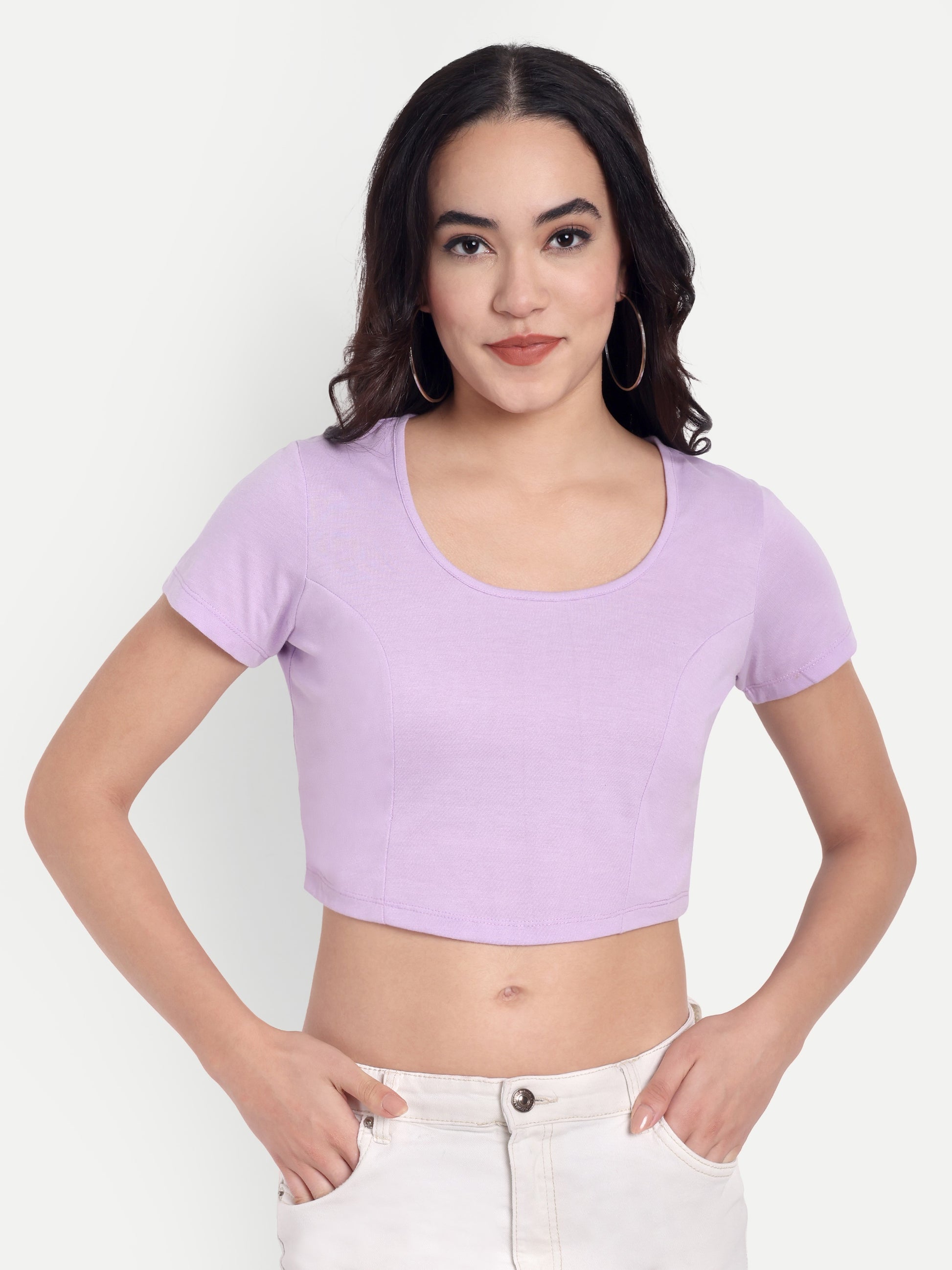 Women's Violet Crop Top with Scoop Neck & Short Sleeves