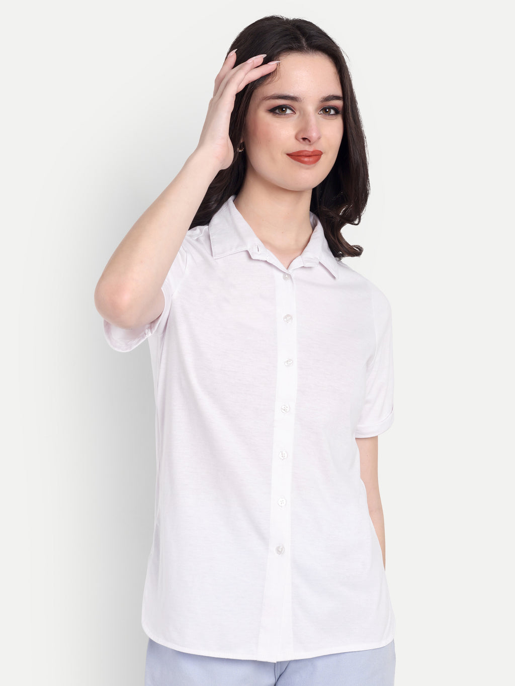 Women's White Casual Shirt – Short Sleeve | Button Down | Lightweight