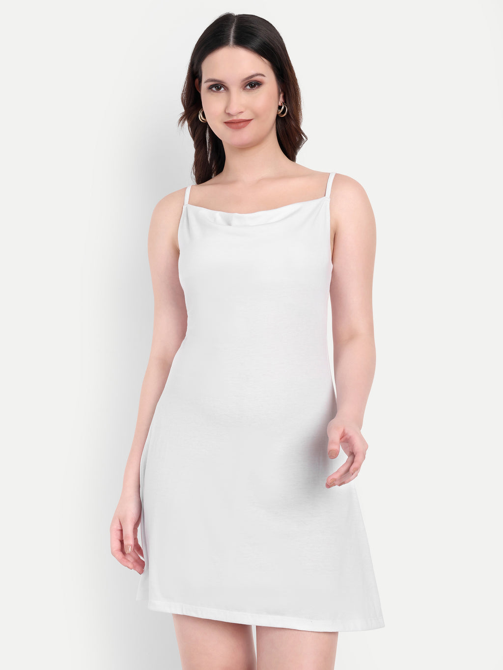 Women's White A-Line Mini Dress | Sleeveless Cowl Neck | Casual & Party Wear