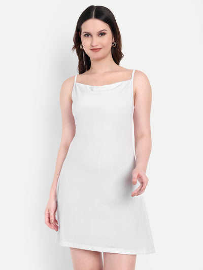 Women's White A-Line Mini Dress | Sleeveless Cowl Neck | Casual & Party Wear