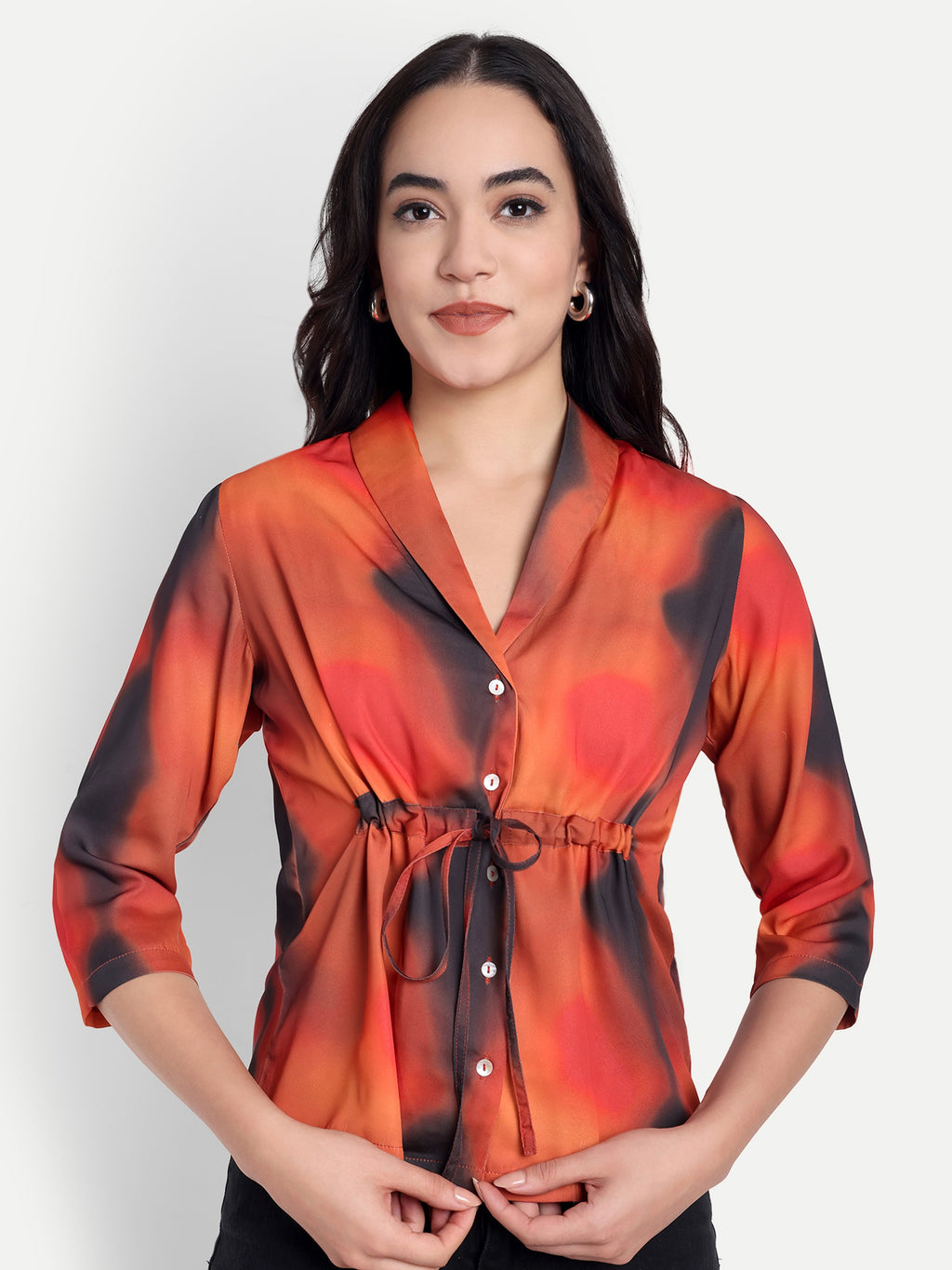 FairLeaf Women's Red Collar Top with Button – |100% Pure Cotton| Lightweight Relaxed Fit Floral Print