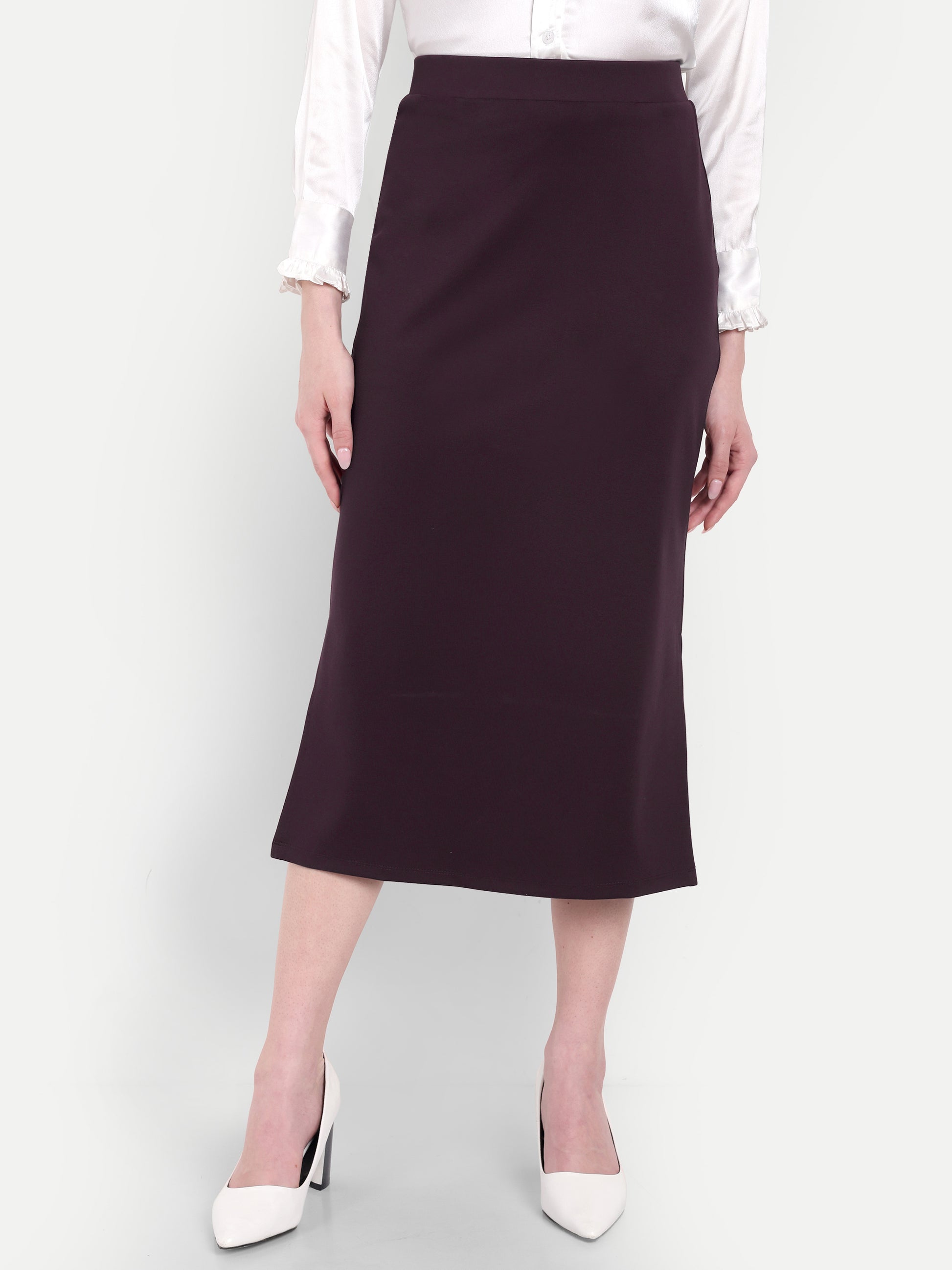 Women's dark Purple Midi Pencil Skirt with Side Slit – High Waist | Elegant Office & Party Wear