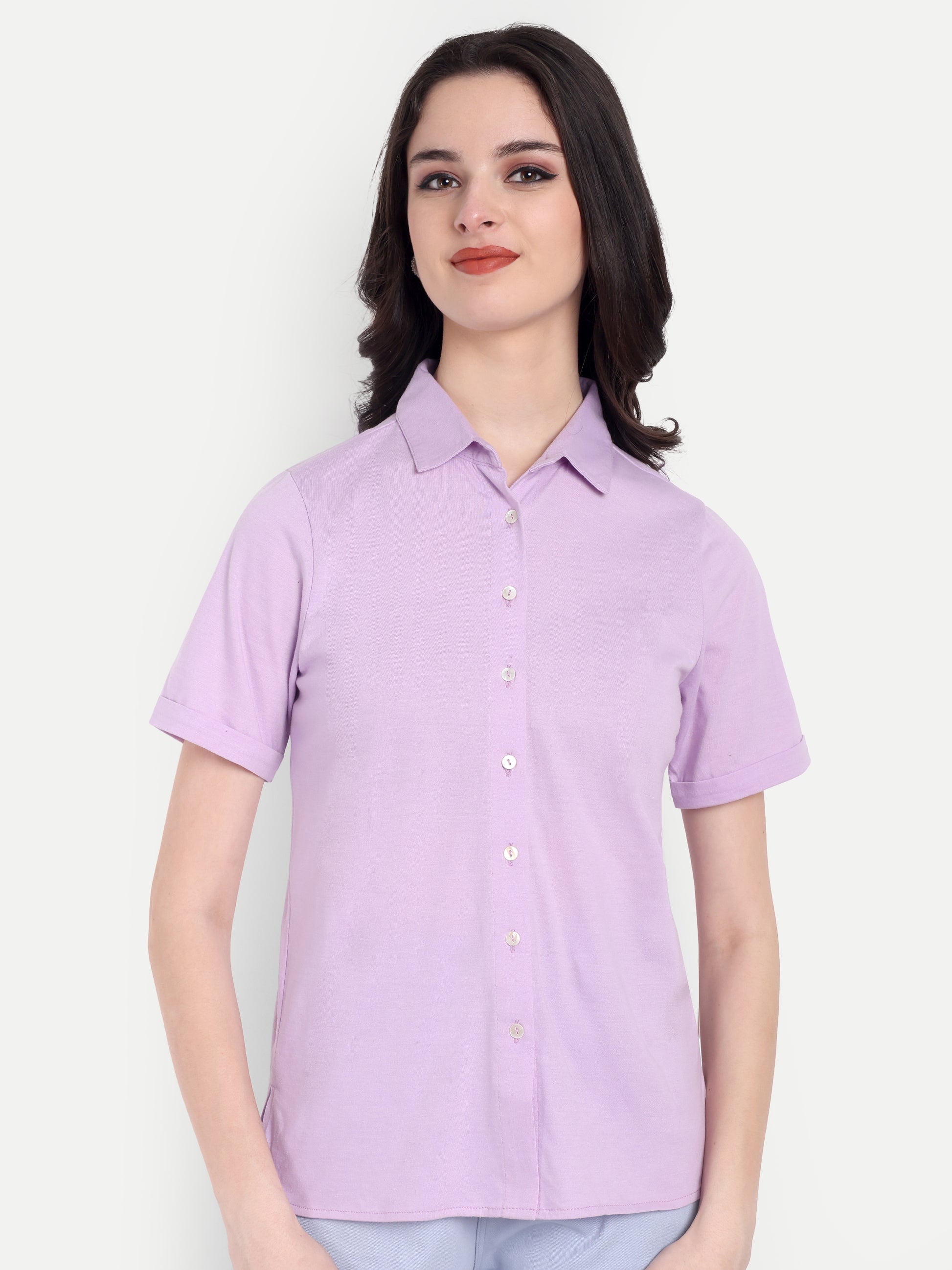 Women's Lavender Casual Shirt – Short Sleeve | Button Down | Lightweight