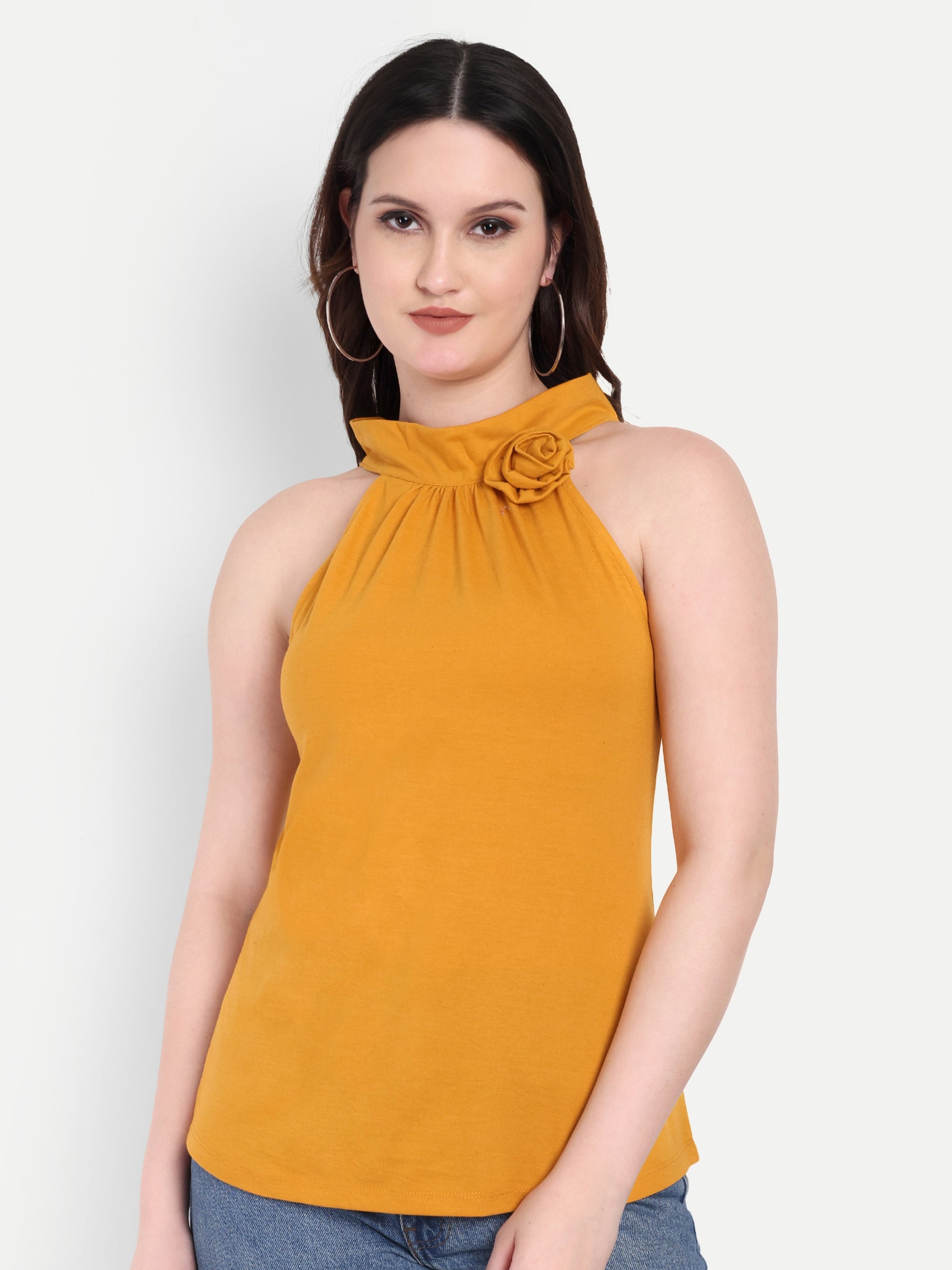 Women's orange Halter Neck Sleeveless Top | Casual & Party Wear