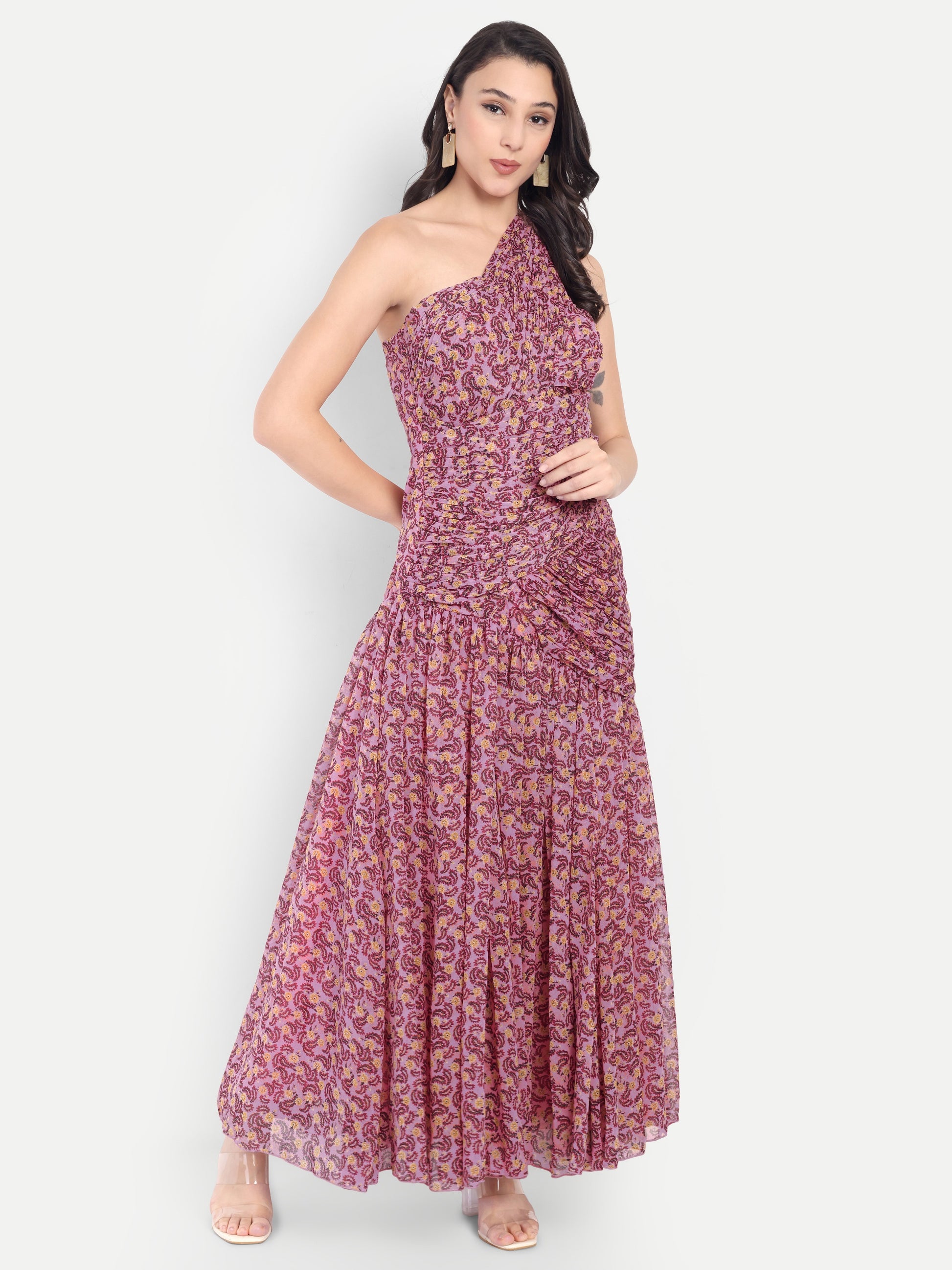 Women's One-Shoulder Floral Printed Maxi Dress | Elegant Party & Casual Wear