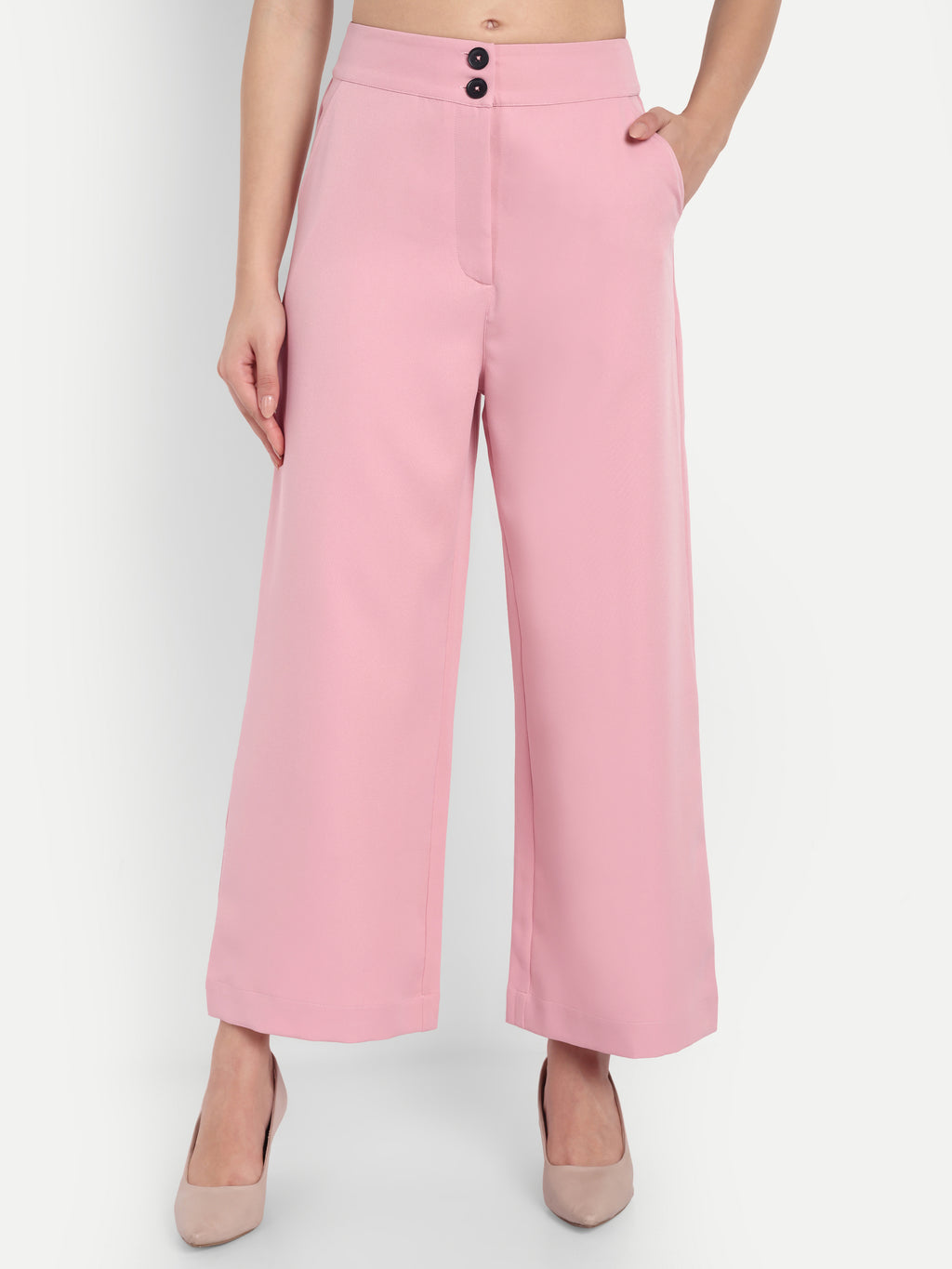 Women's Pink Wide-Leg Trousers – High Waist | Formal & Casual Wear | Comfort Fit