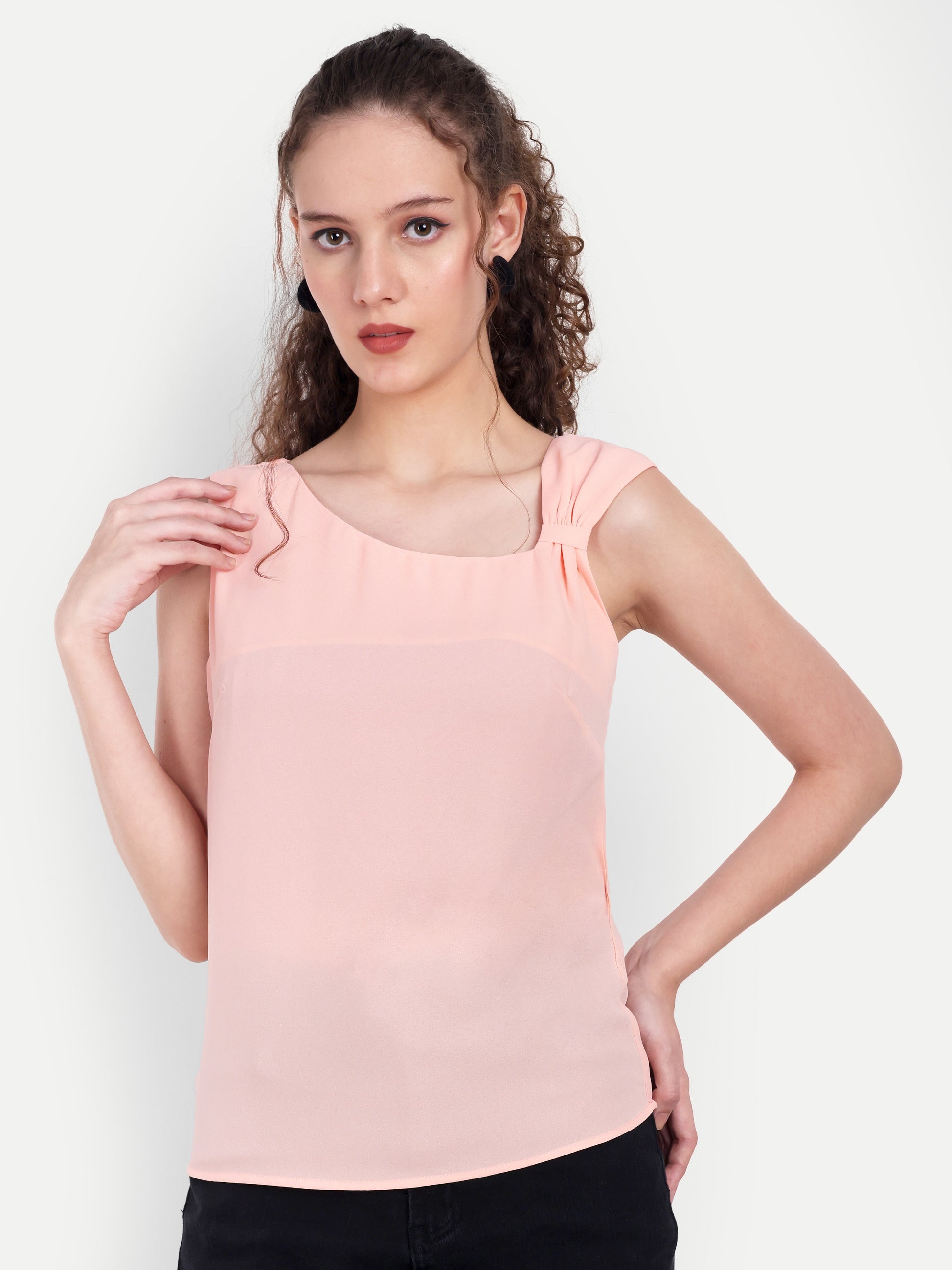 Women's Peach Sleeveless Top | Elegant Round Neck | Lightweight & Comfortable Casual Wear