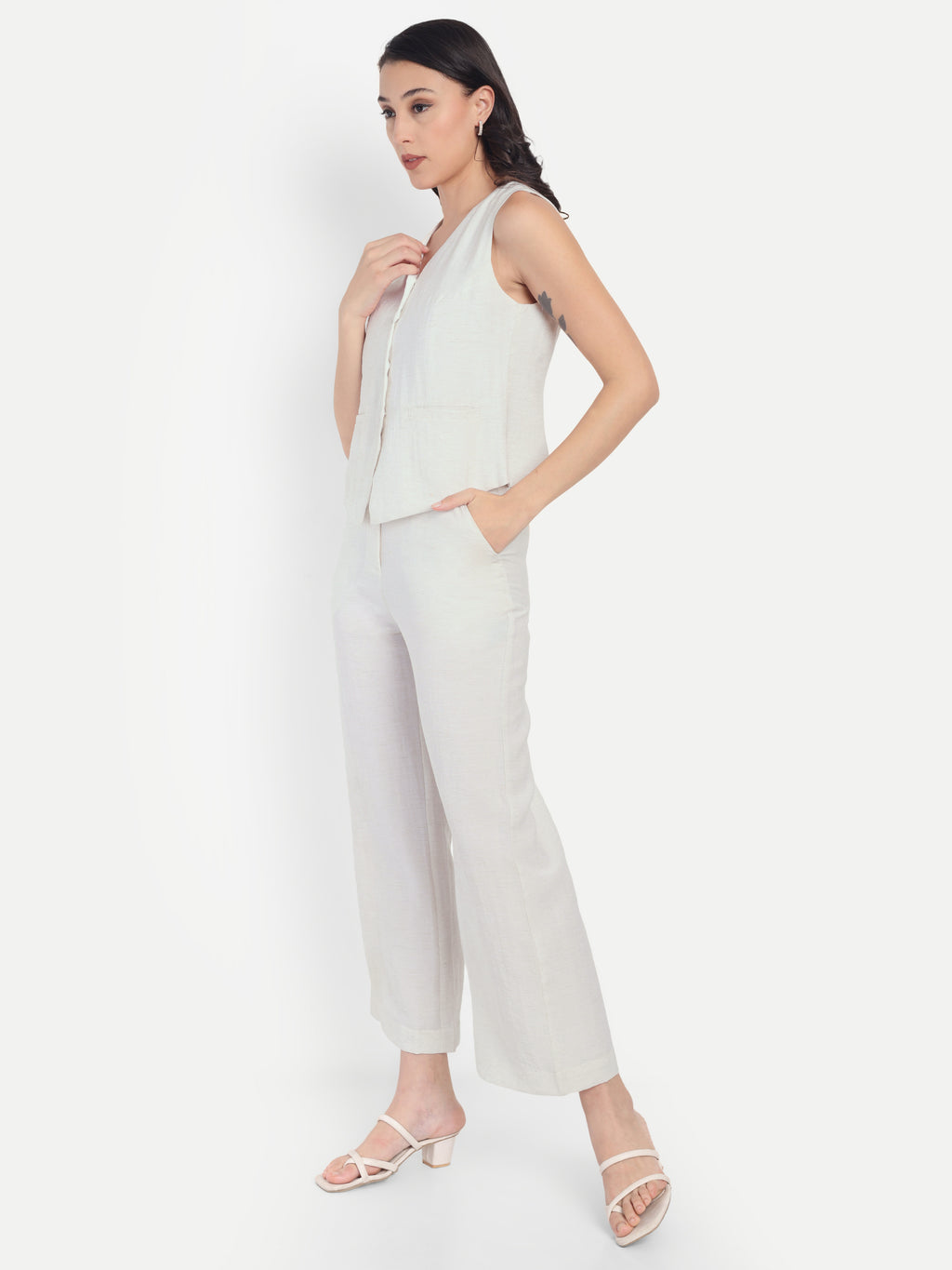 FairLeaf Women's V-Neck Sleeveless White Waist Top – |100% Pure Cotton| Light weight Relaxed Fit with Abstract Paisley Print – Stylish Casual Summer Western Wear for Women