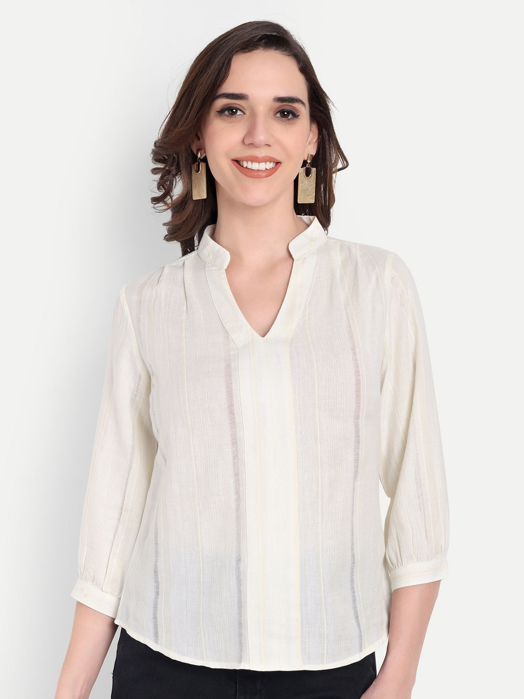 Women's  V-Neck 3/4 Sleeve Top | Lightweight Cotton Blend | Elegant Everyday Wear