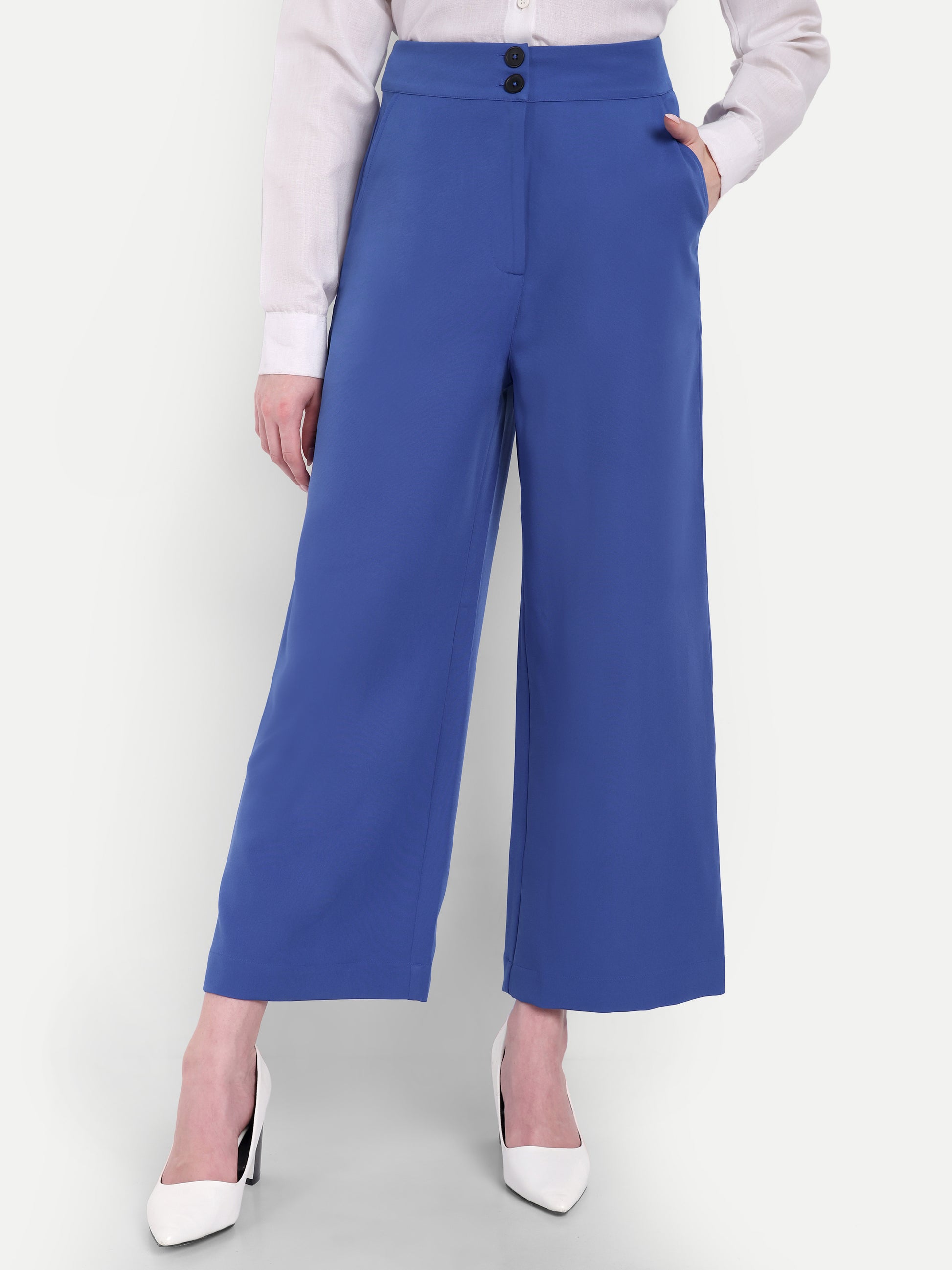 Women's Light Blue Wide-Leg Trousers – High Waist | Formal & Casual Wear | Comfort Fit