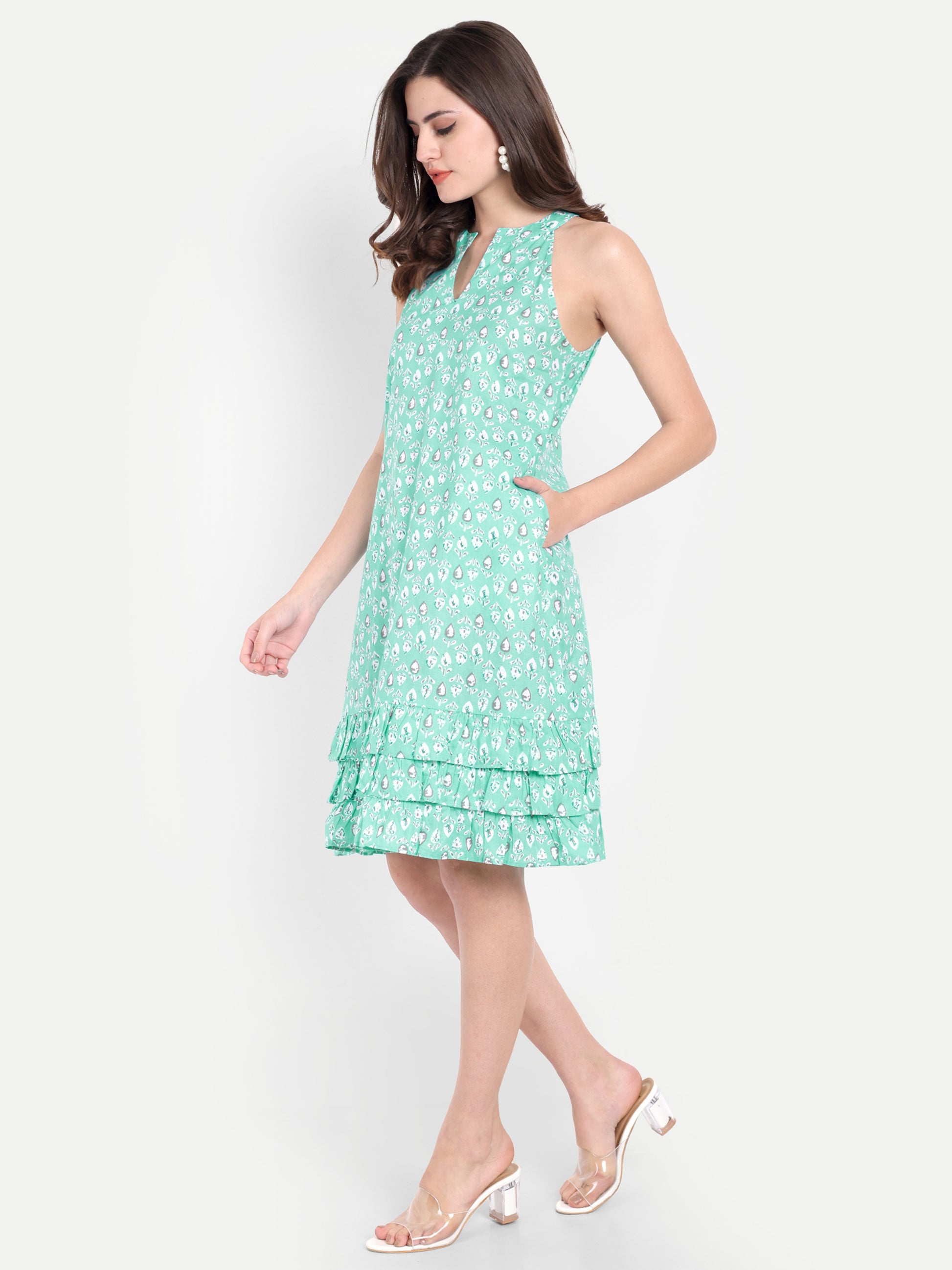 Women's  Sleeveless Halter Neck Dress | Tiered Hem | Summer Casual & Party Wear