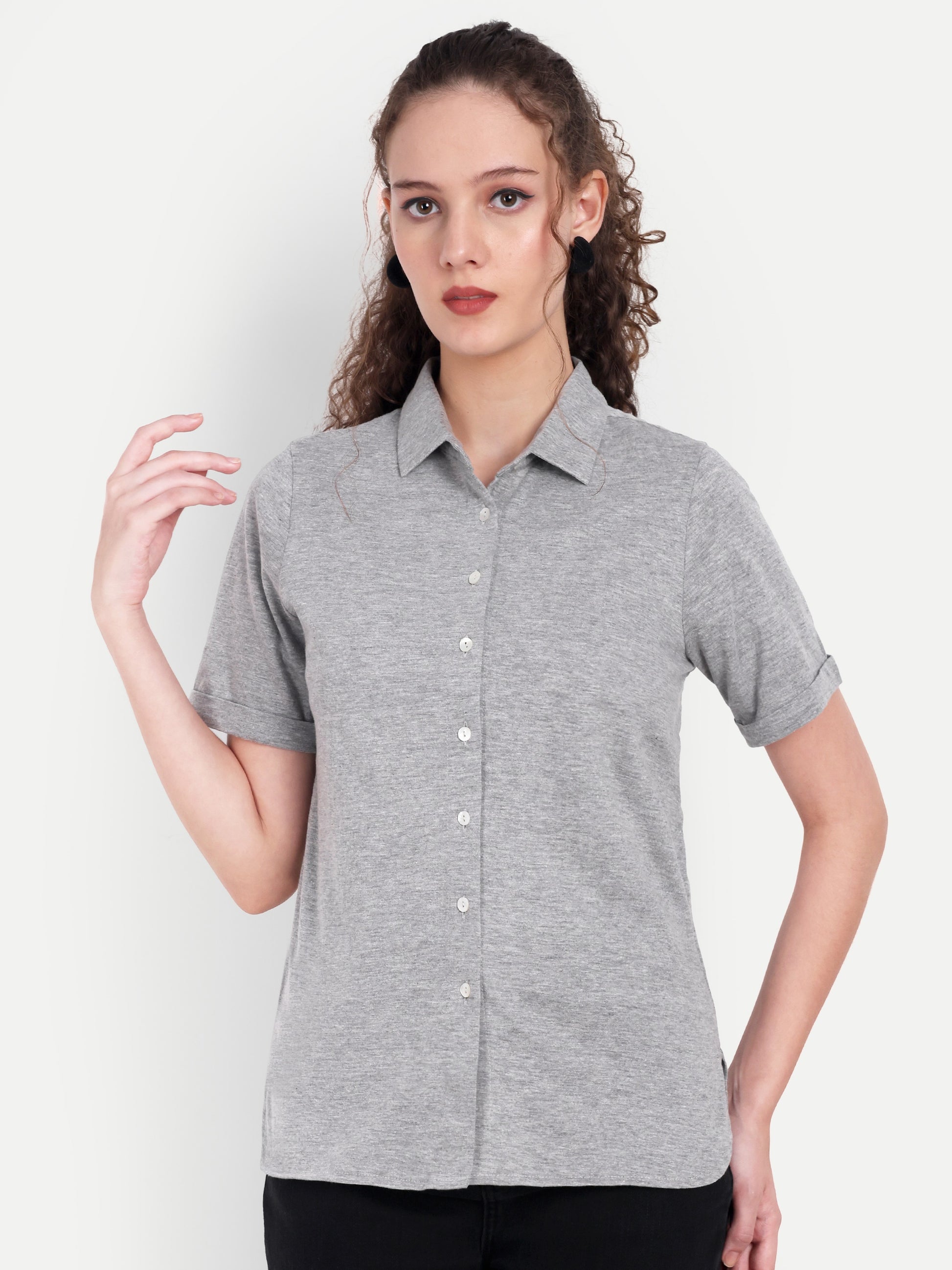 Women's Grey Casual Shirt – Short Sleeve | Button Down | Lightweight