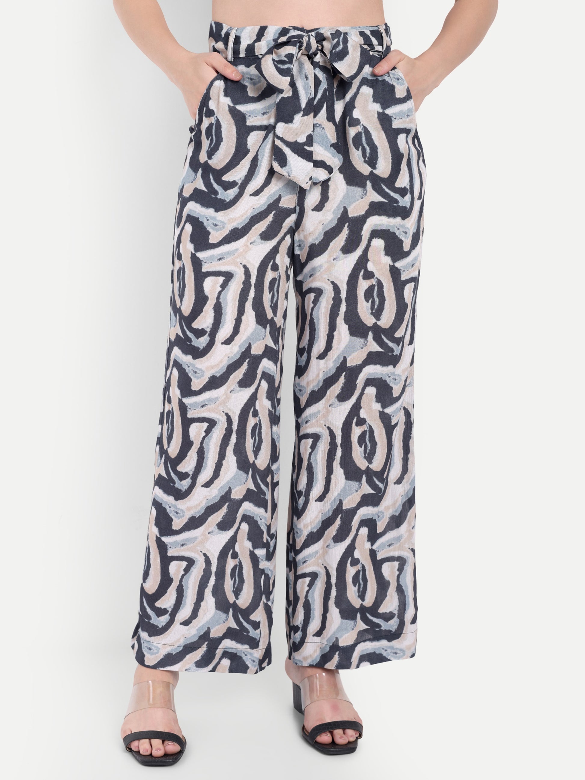 Women's Printed Wide-Leg Trousers – High Waist | Formal & Casual Wear | Comfort Fit