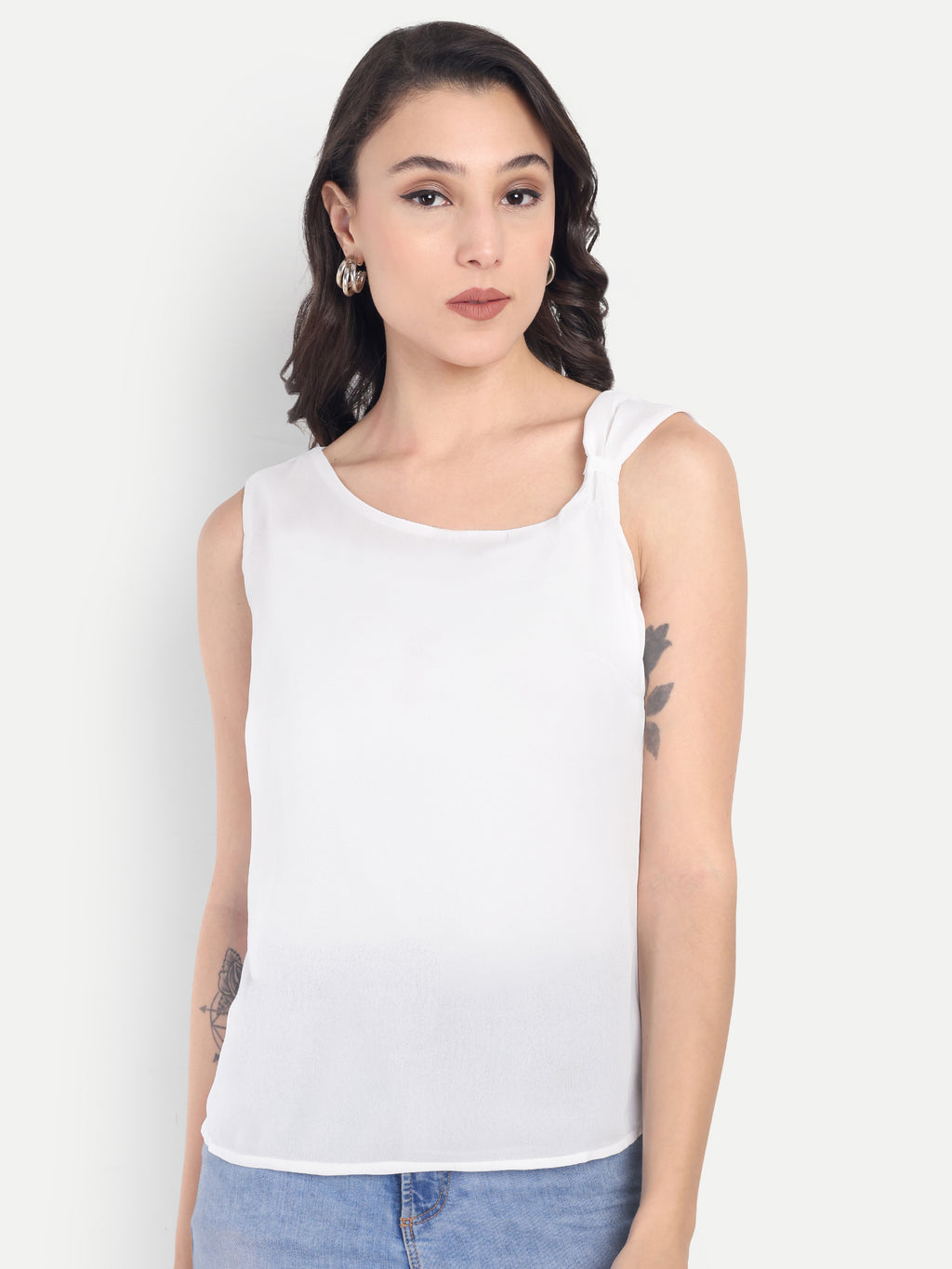 Women's white Sleeveless Top | Elegant Round Neck | Lightweight & Comfortable Casual Wear