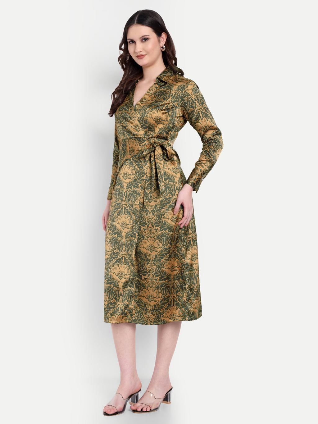 Women's  Midi Dress | Long Sleeve | Belt Tie Waist