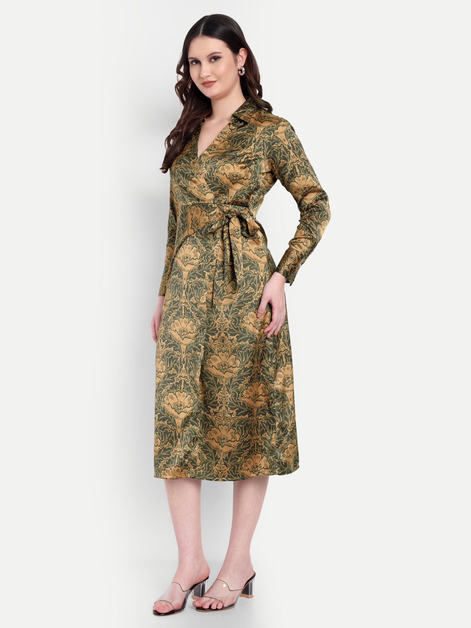 Women's  Midi Dress | Long Sleeve | Belt Tie Waist