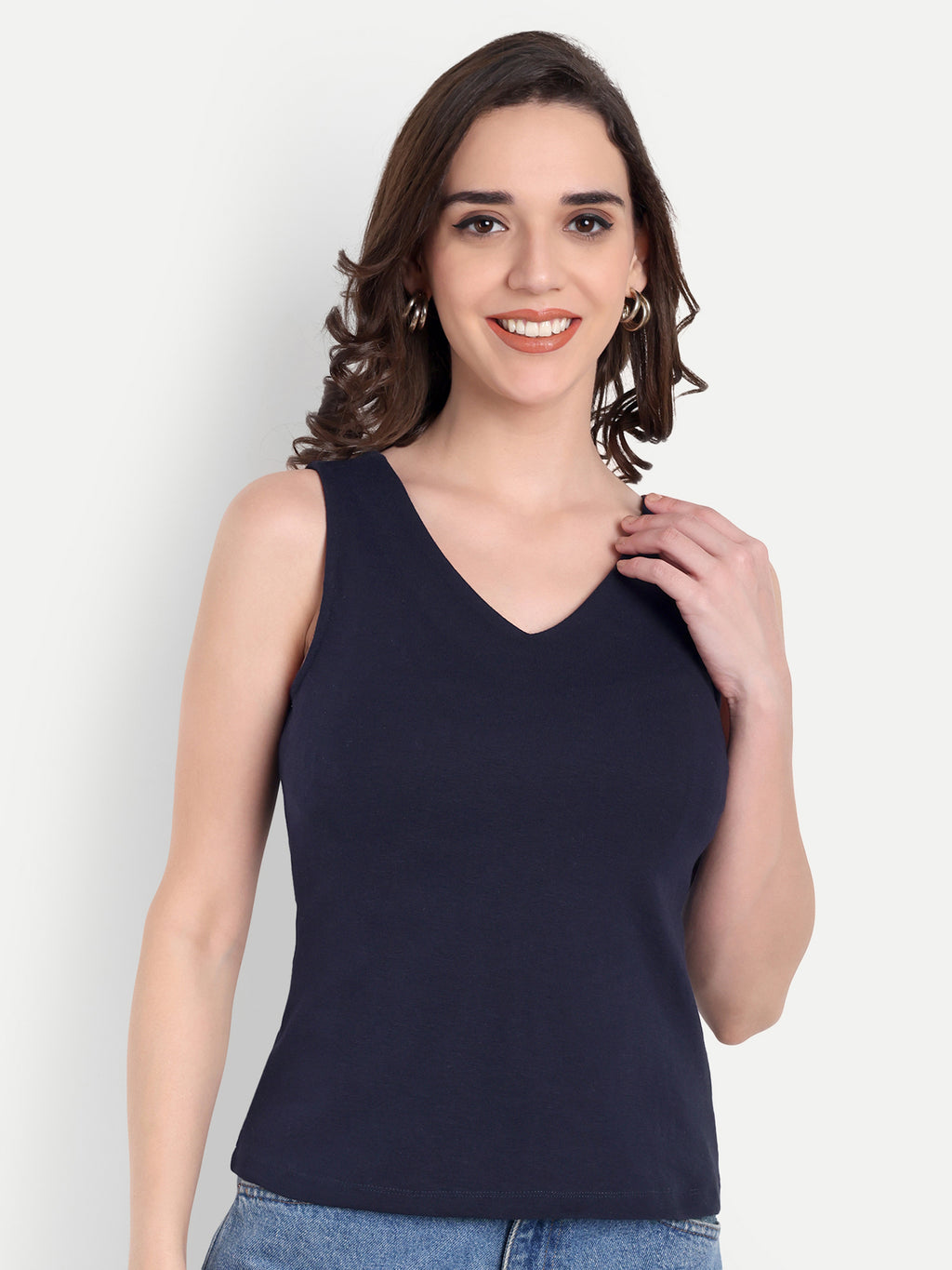 Women's Black Blue V-Neck  Sleeveless Top | Casual & Party Wear