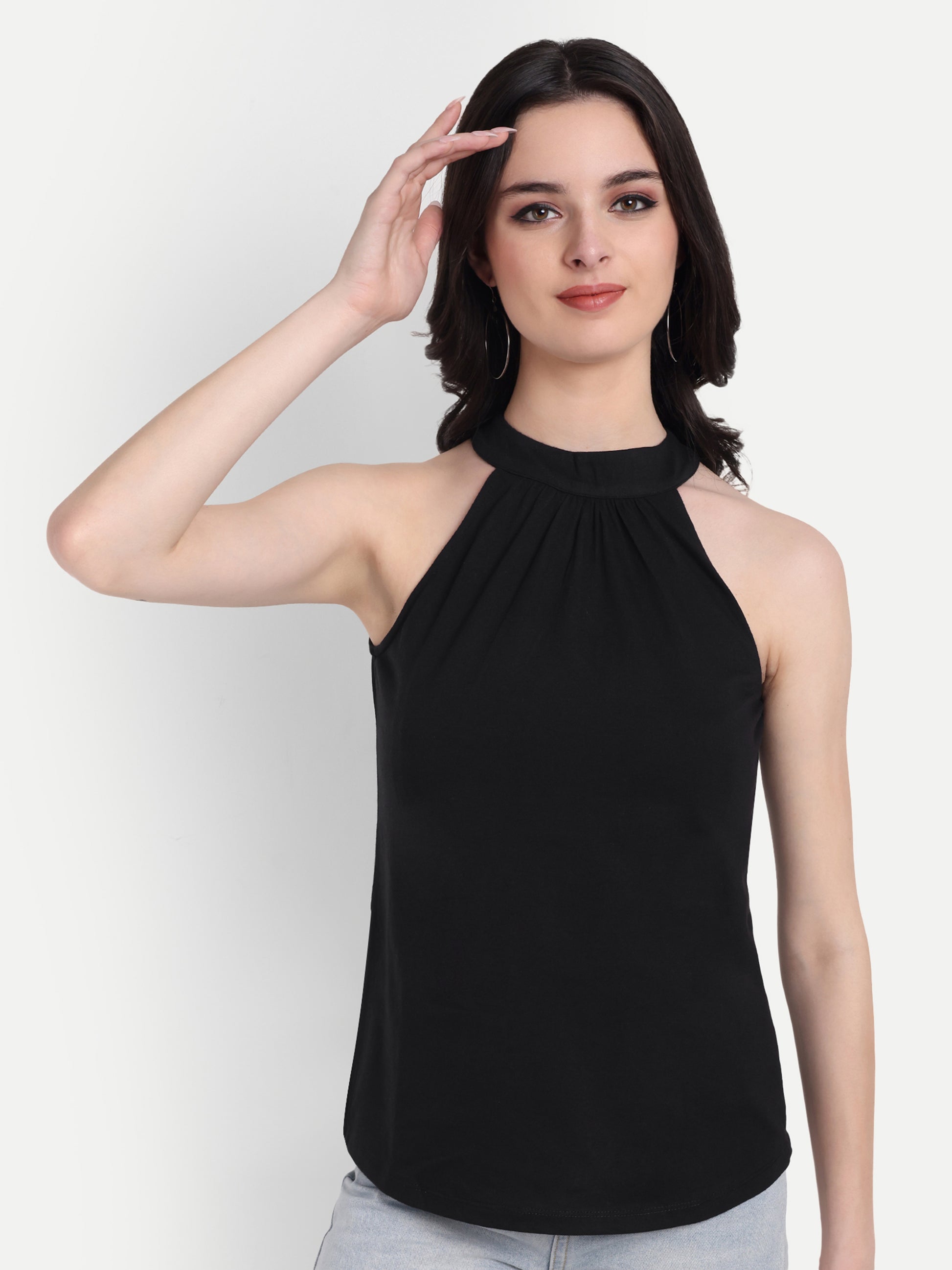 Women's Black Halter Neck Sleeveless Top | Casual & Party Wear