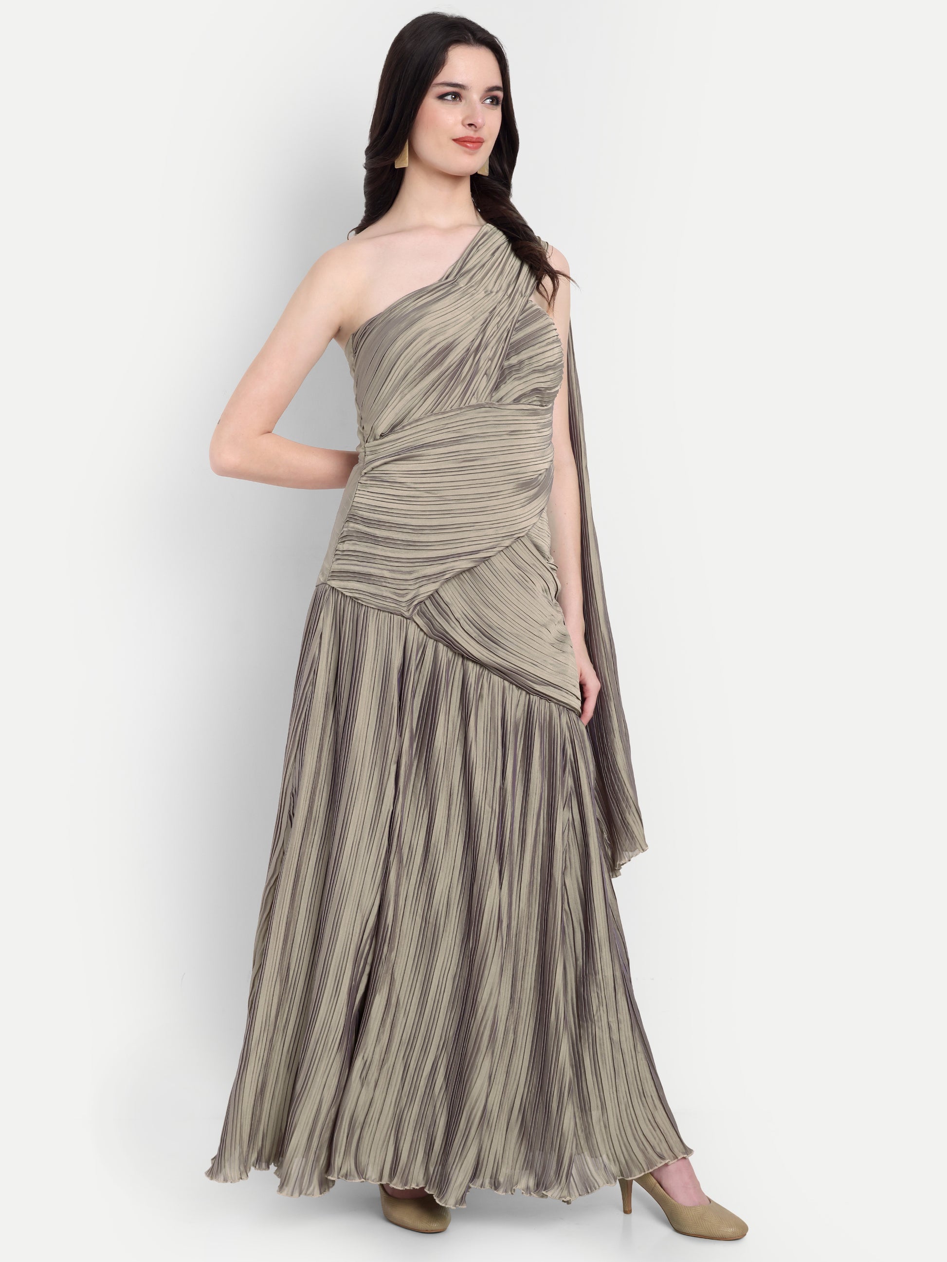 Women's One-Shoulder Grey Maxi Dress | Elegant Party & Casual Wear