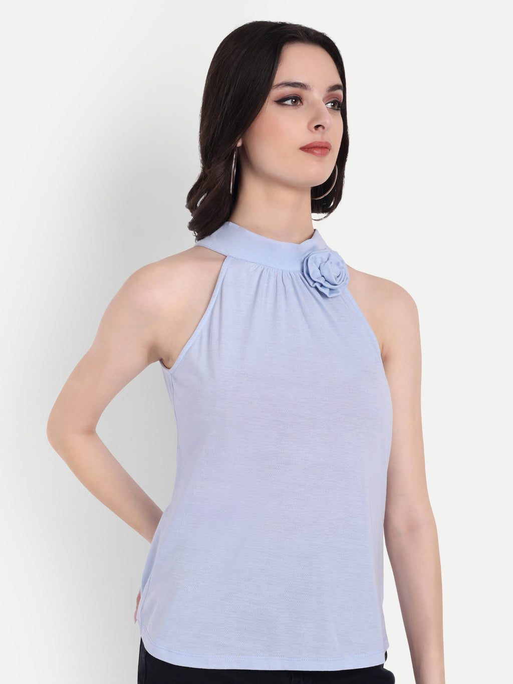 Women's Light Blue Halter Floral Note Neck Sleeveless Top | Casual & Party Wear (Copy)