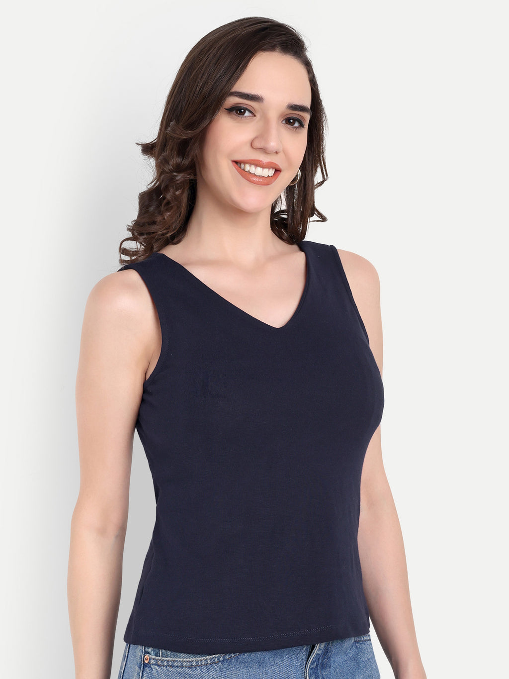 Women's Black Blue V-Neck  Sleeveless Top | Casual & Party Wear