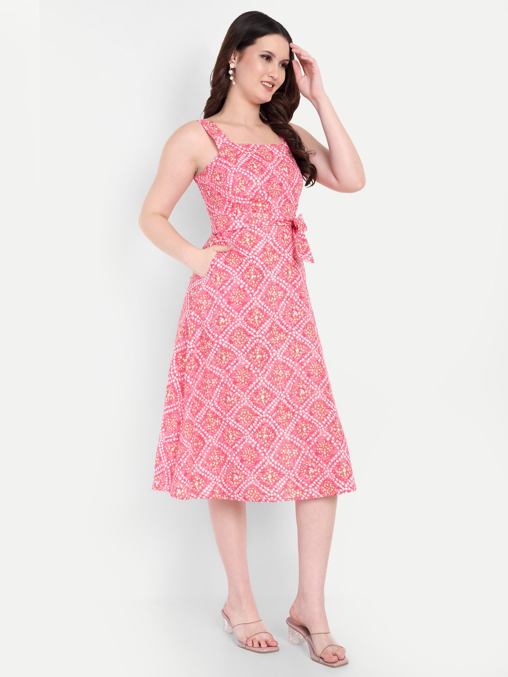 Women's Pink Floral Halter Neck Top with Waist Tie | Sleeveless Casual Wear