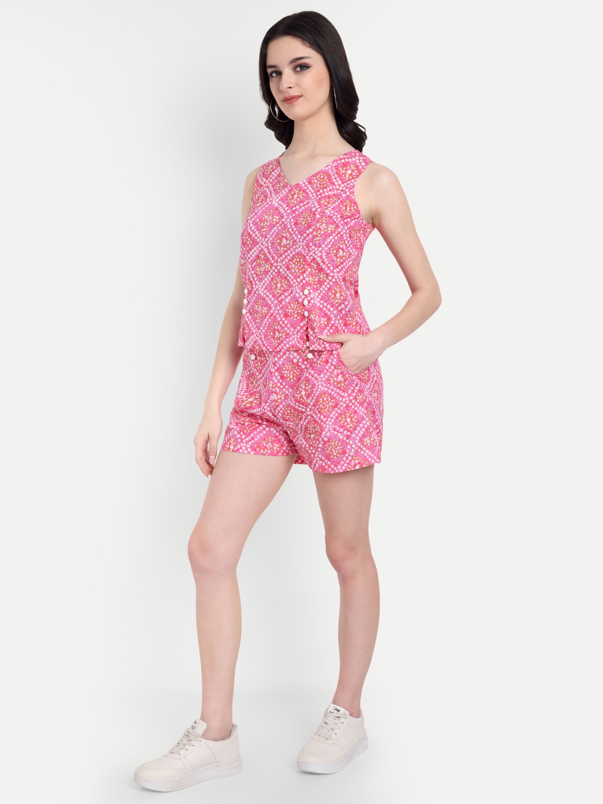 FairLeaf Women's Top and Short Set – |100% Pure Cotton|Lightweight Relaxed Fit Sleeveless Top & Short– Stylish Casual Summer Western Wear for Women