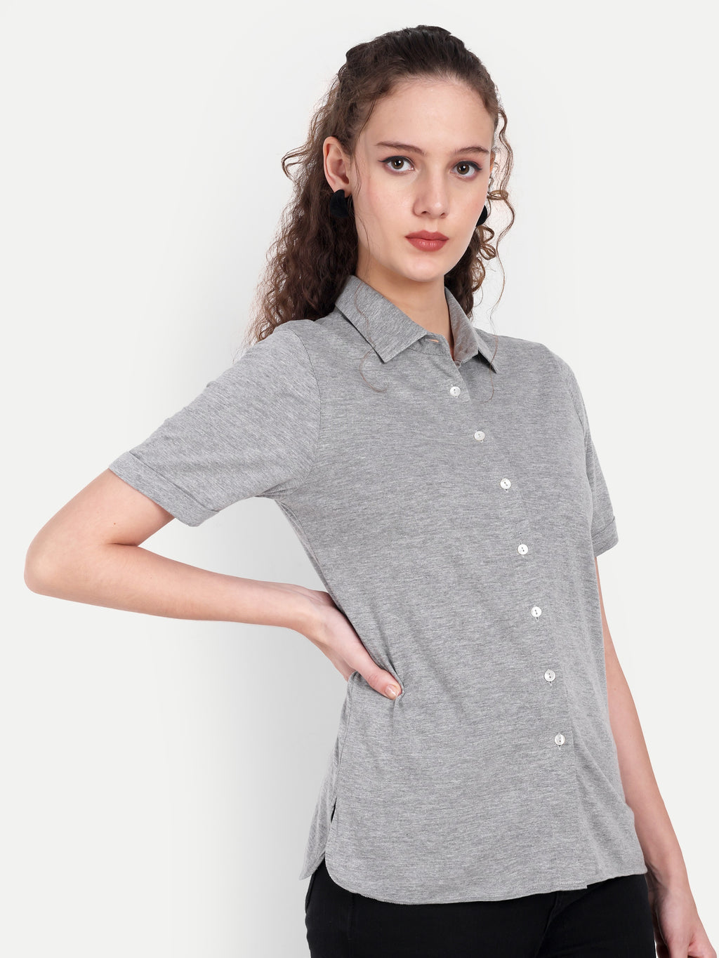 Women's Grey Casual Shirt – Short Sleeve | Button Down | Lightweight