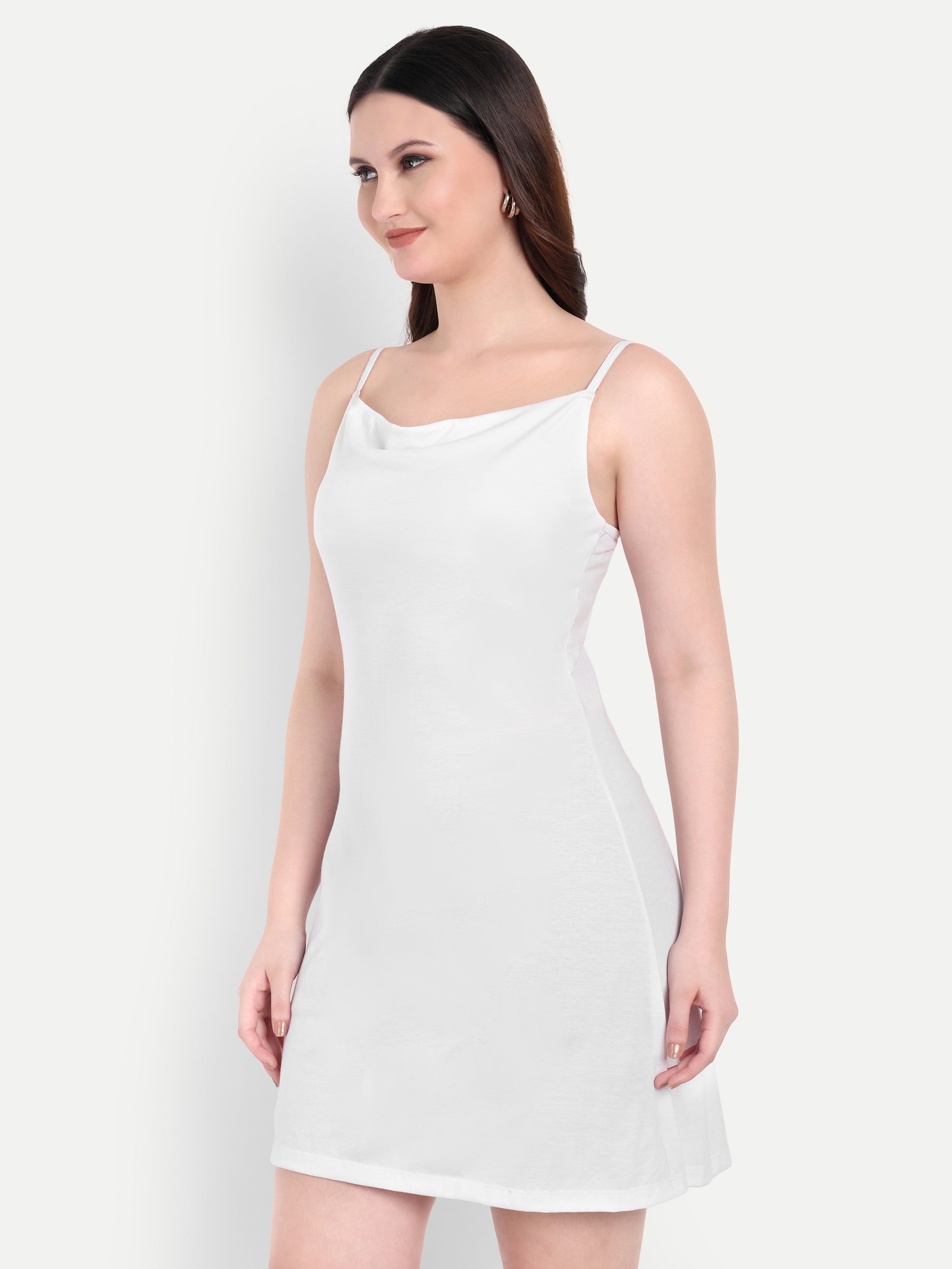 Women's White A-Line Mini Dress | Sleeveless Cowl Neck | Casual & Party Wear