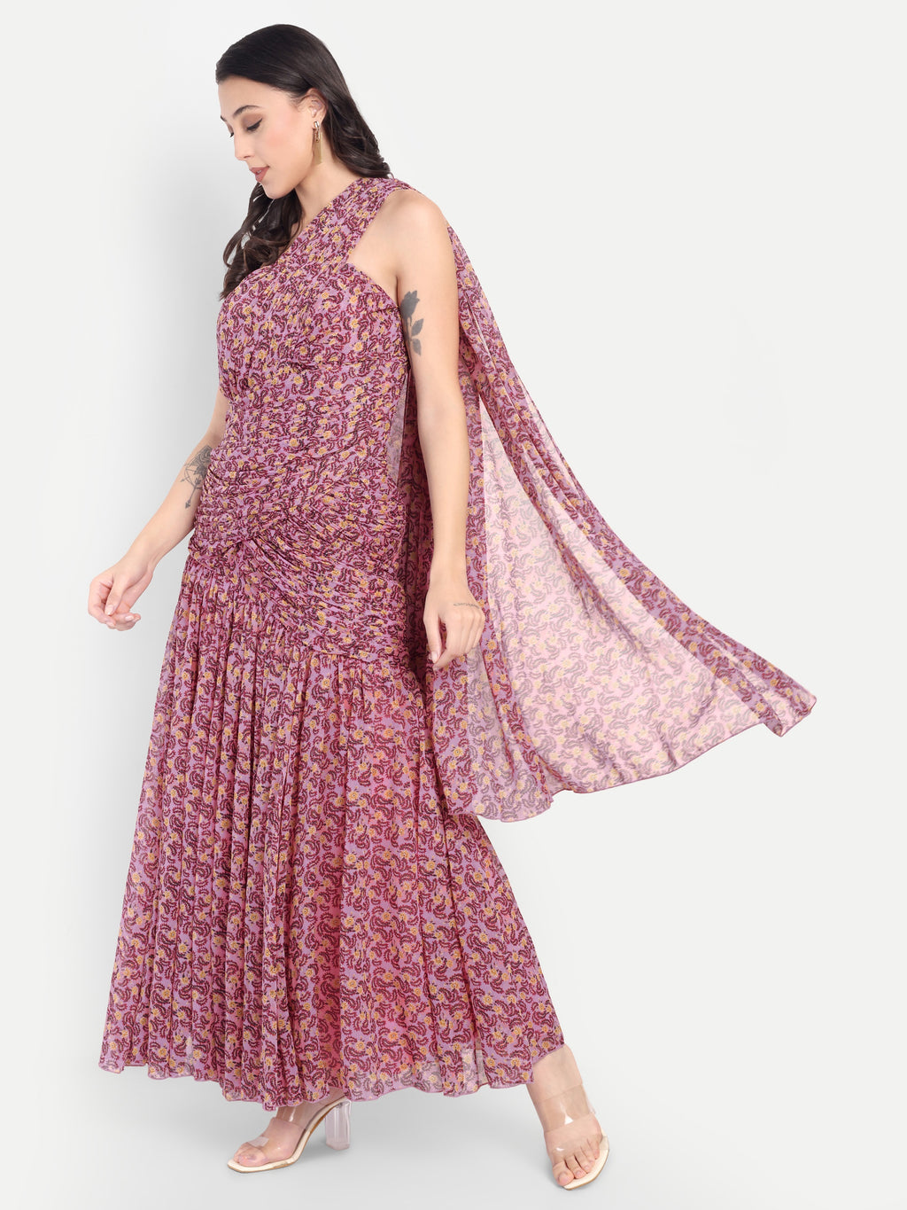 Women's One-Shoulder Floral Printed Maxi Dress | Elegant Party & Casual Wear