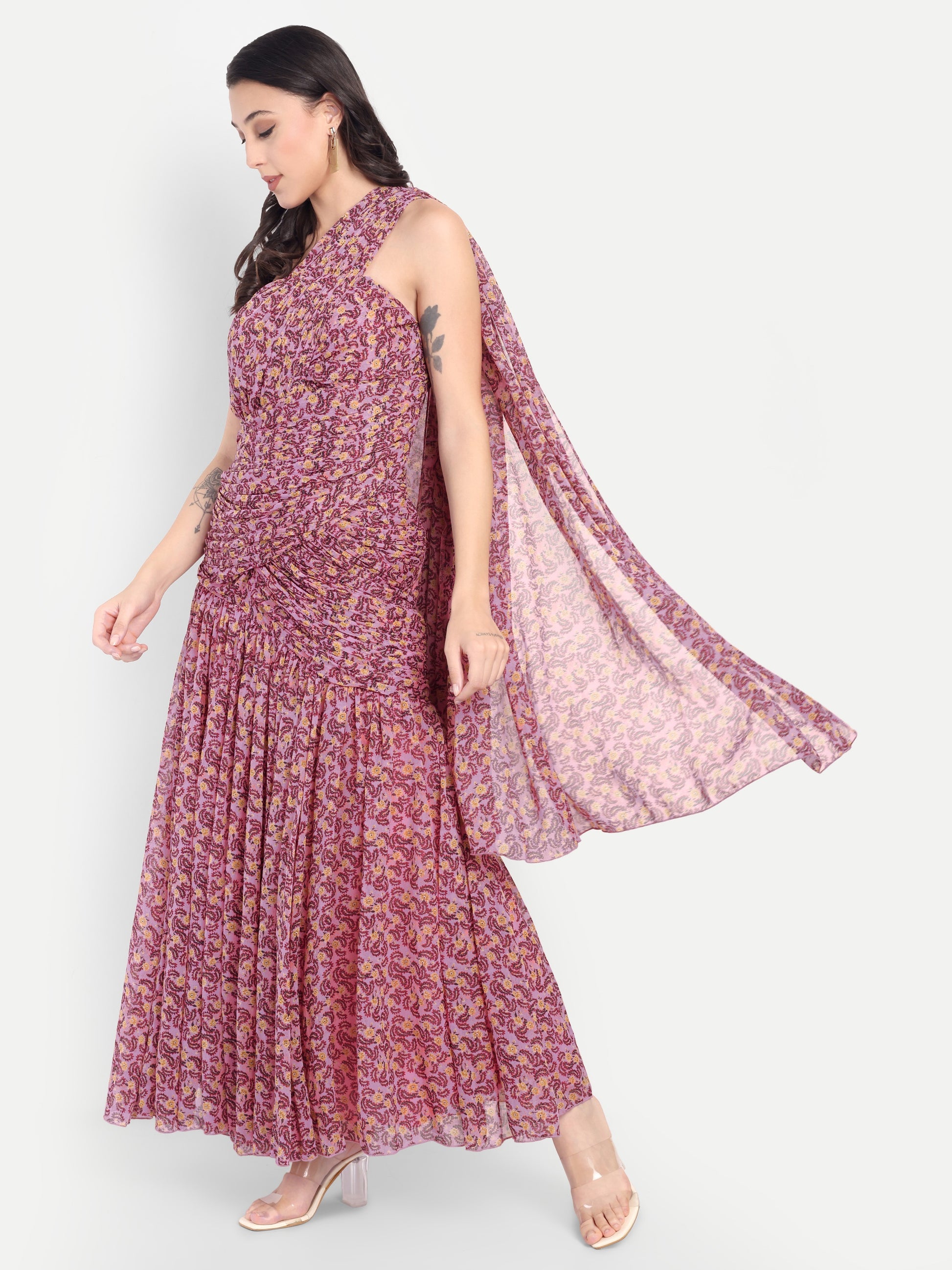 Women's One-Shoulder Floral Printed Maxi Dress | Elegant Party & Casual Wear