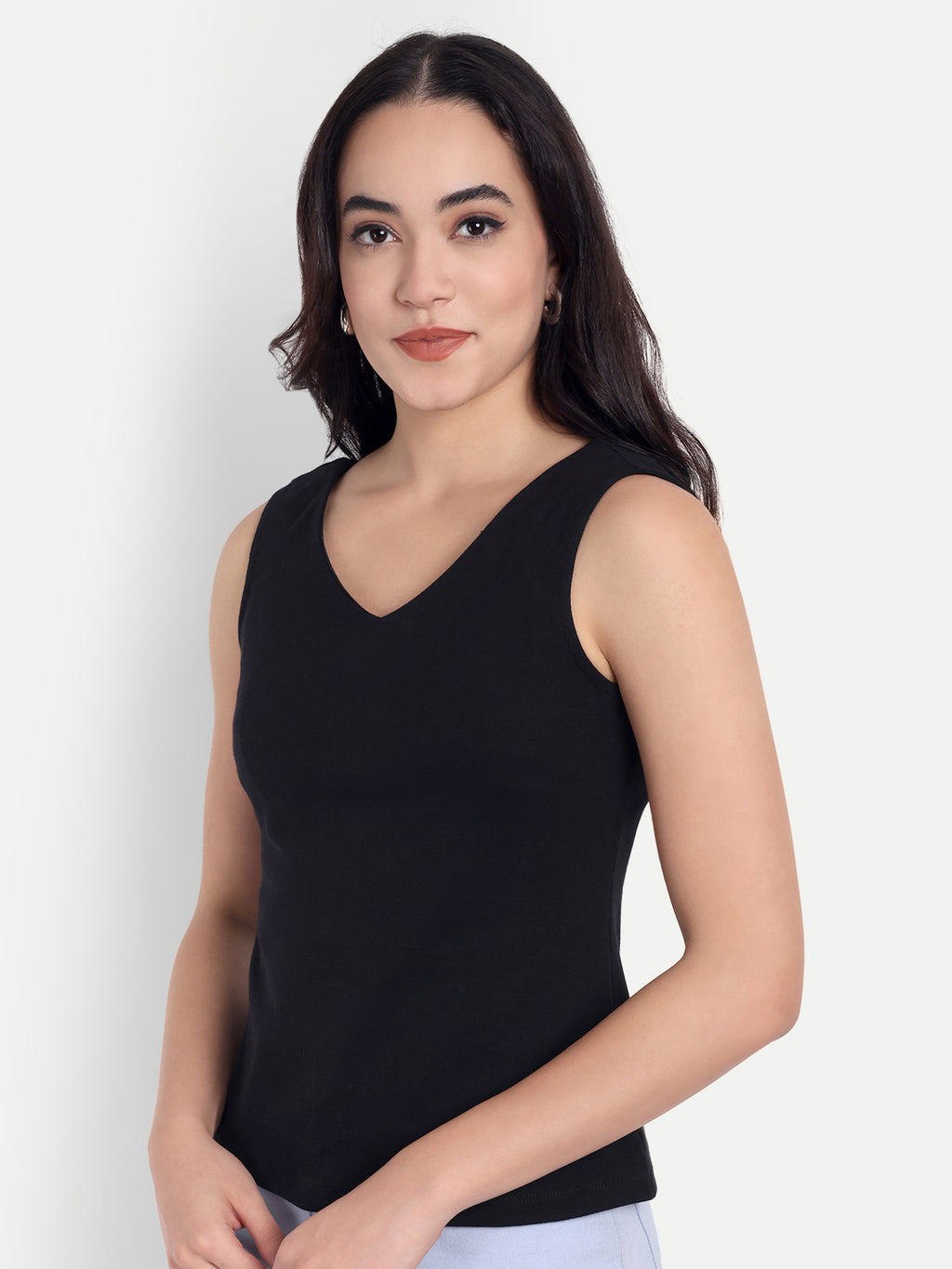 Women's Black V-Neck  Sleeveless Top | Casual & Party Wear
