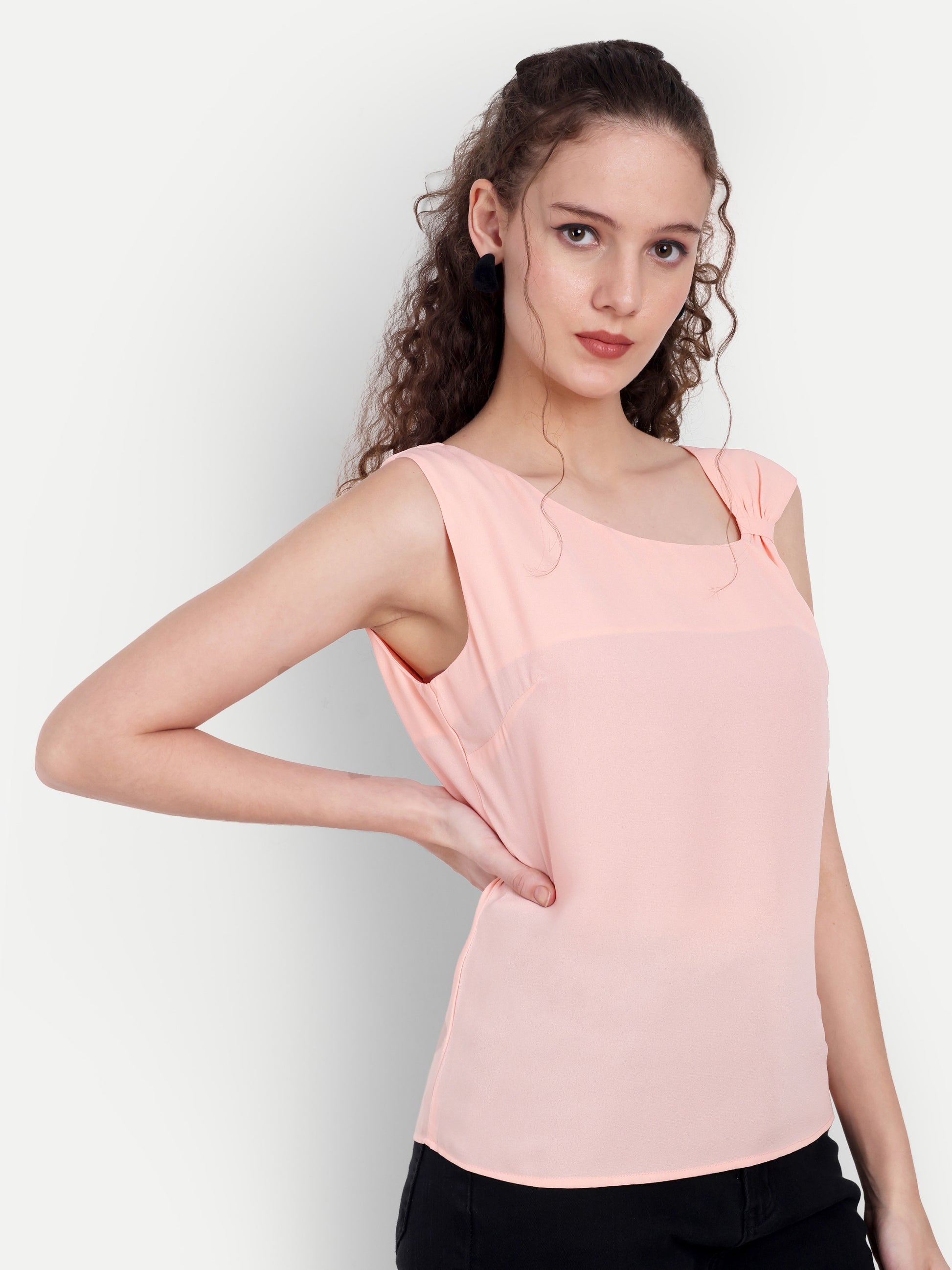 Women's Peach Sleeveless Top | Elegant Round Neck | Lightweight & Comfortable Casual Wear