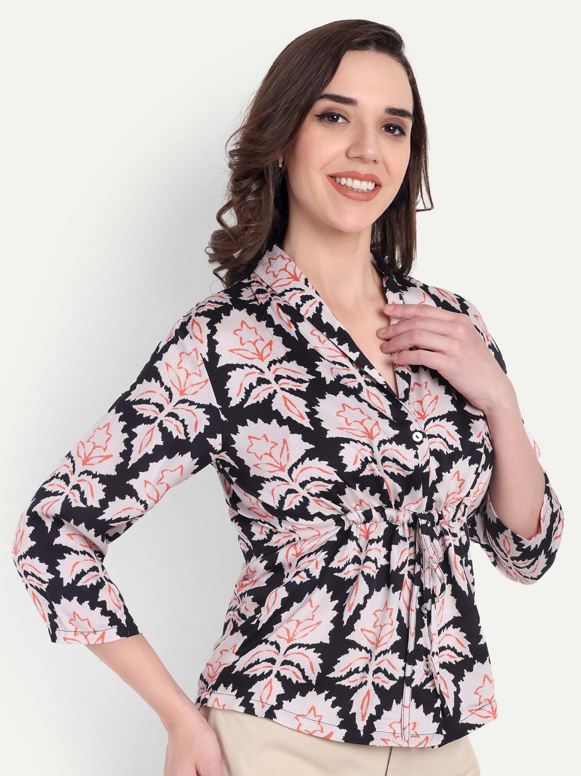 FairLeaf Women's Collar Top with Button – |100% Pure Cotton | Light weight Relaxed Fit – Stylish Casual Summer Western Wear