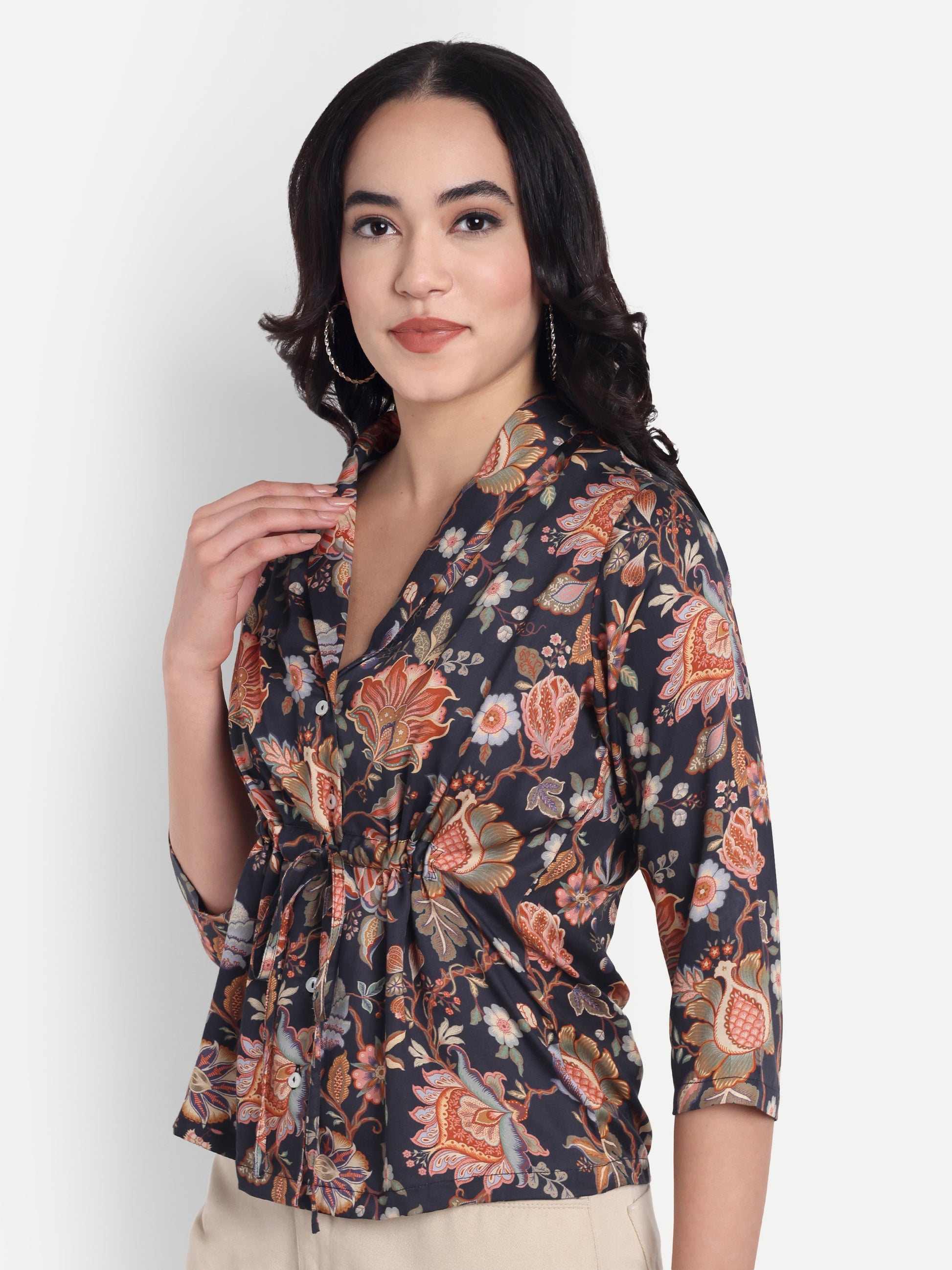 FairLeaf Women's Collar Top with Button – |100% Pure Cotton|Lightweight Relaxed Fit Floral Print | Stylish Casual  Top